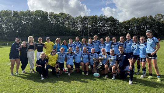 The RAF wome's rugby league side celebrate their Inter Services win after beating the Army in Stanningley