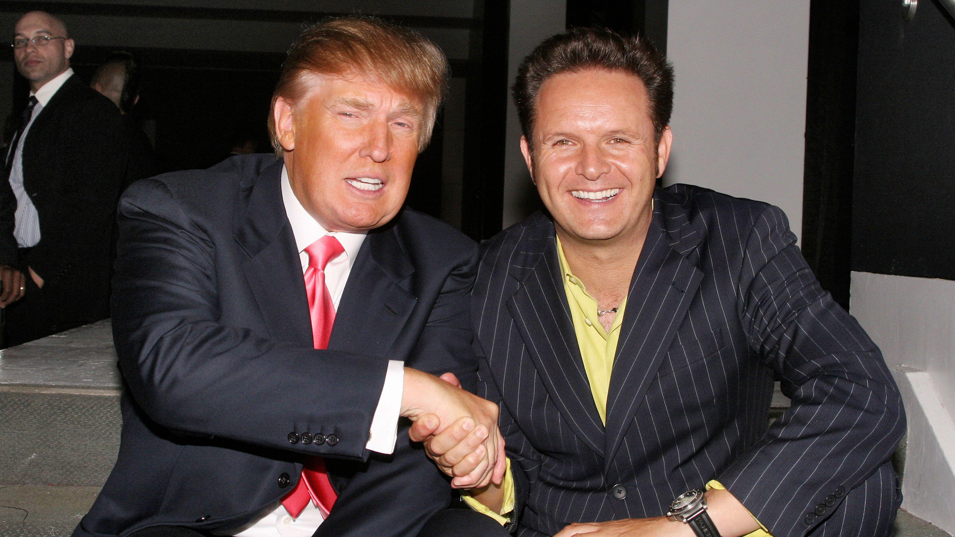 2E9AMF9 Donald Trump and Mark Burnett at 'The Apprentice' Season Finale after-party 050606 CREDIT Alamy