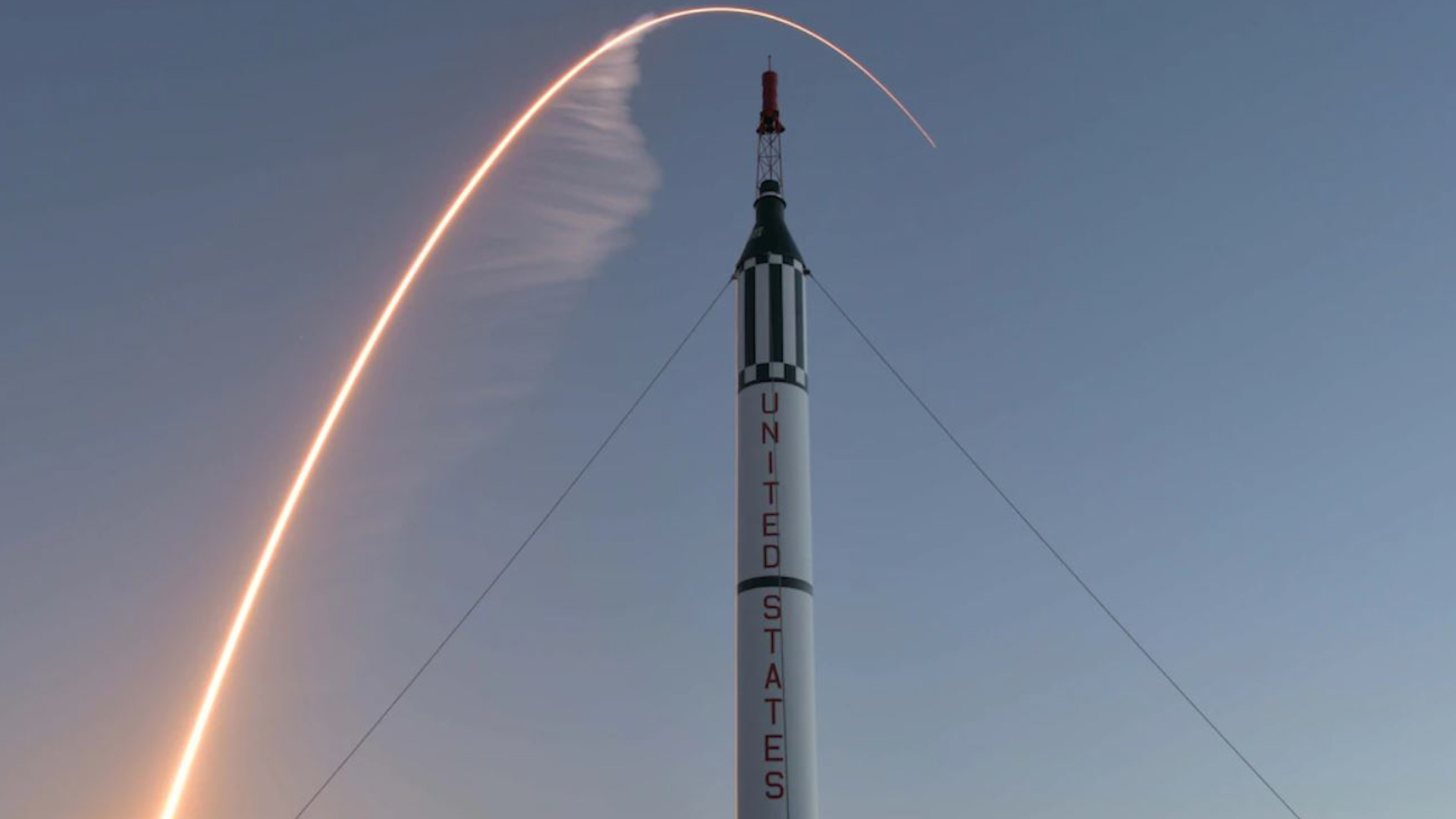 An Atlas V CST-100 Starliner rocket successfully launches over a Redstone rocket at Cape Canaveral Air Force Station on the day Space Force was established in 2019 (Picture: US Air Force).