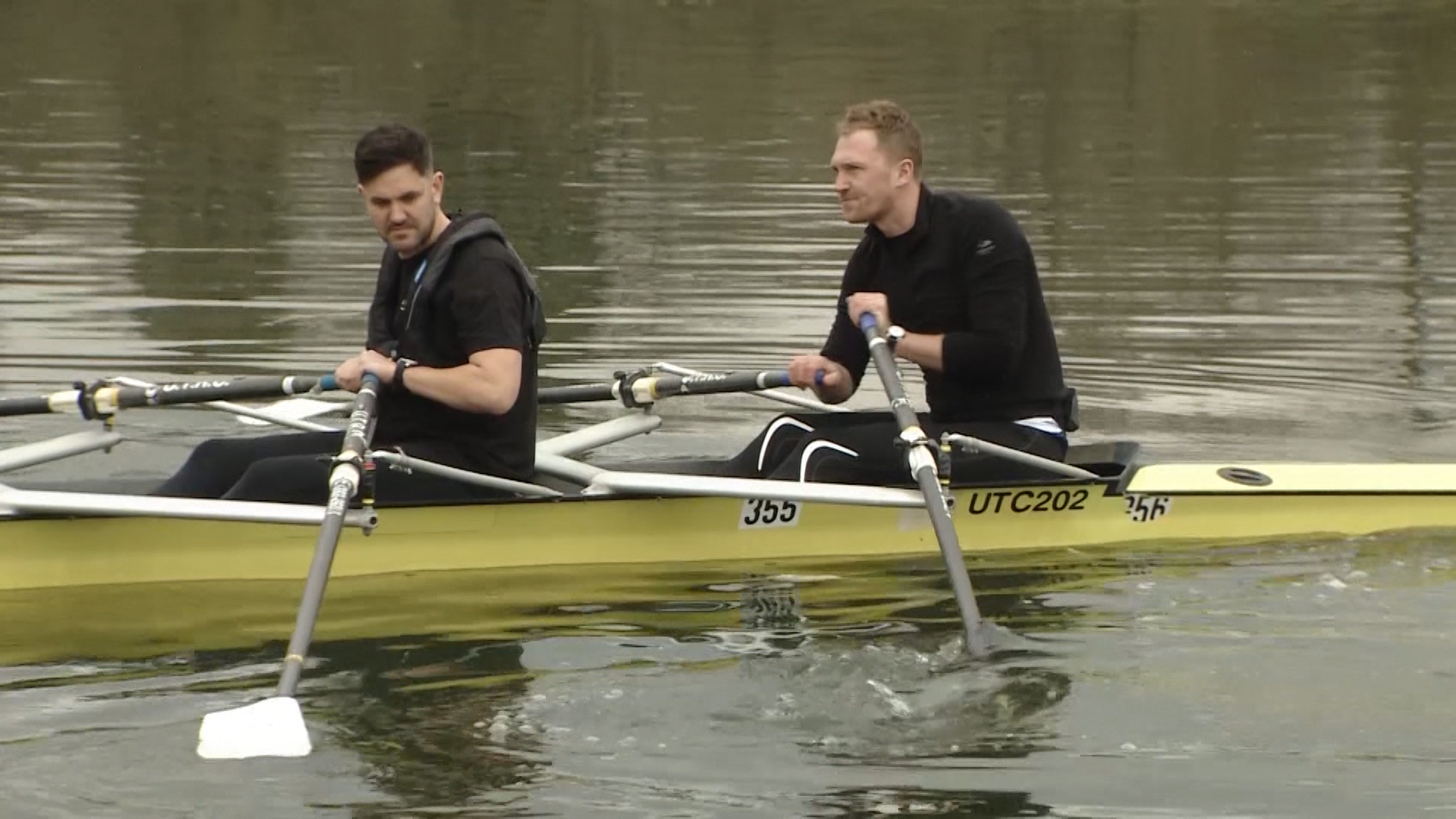  Rowing Dangerously Jordan Wylie with double Olympic Gold Rowing champion Alex Gregory 040319 BFBS 