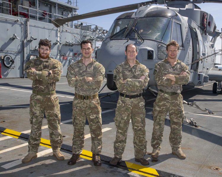 (L-R) PO Aircrew Niall Lee, Lt Steve Doughty, Lt Cdr Gaz Wardle, Sgt Tom Goy RM responded to kayak rescue call in Cayman Islands 