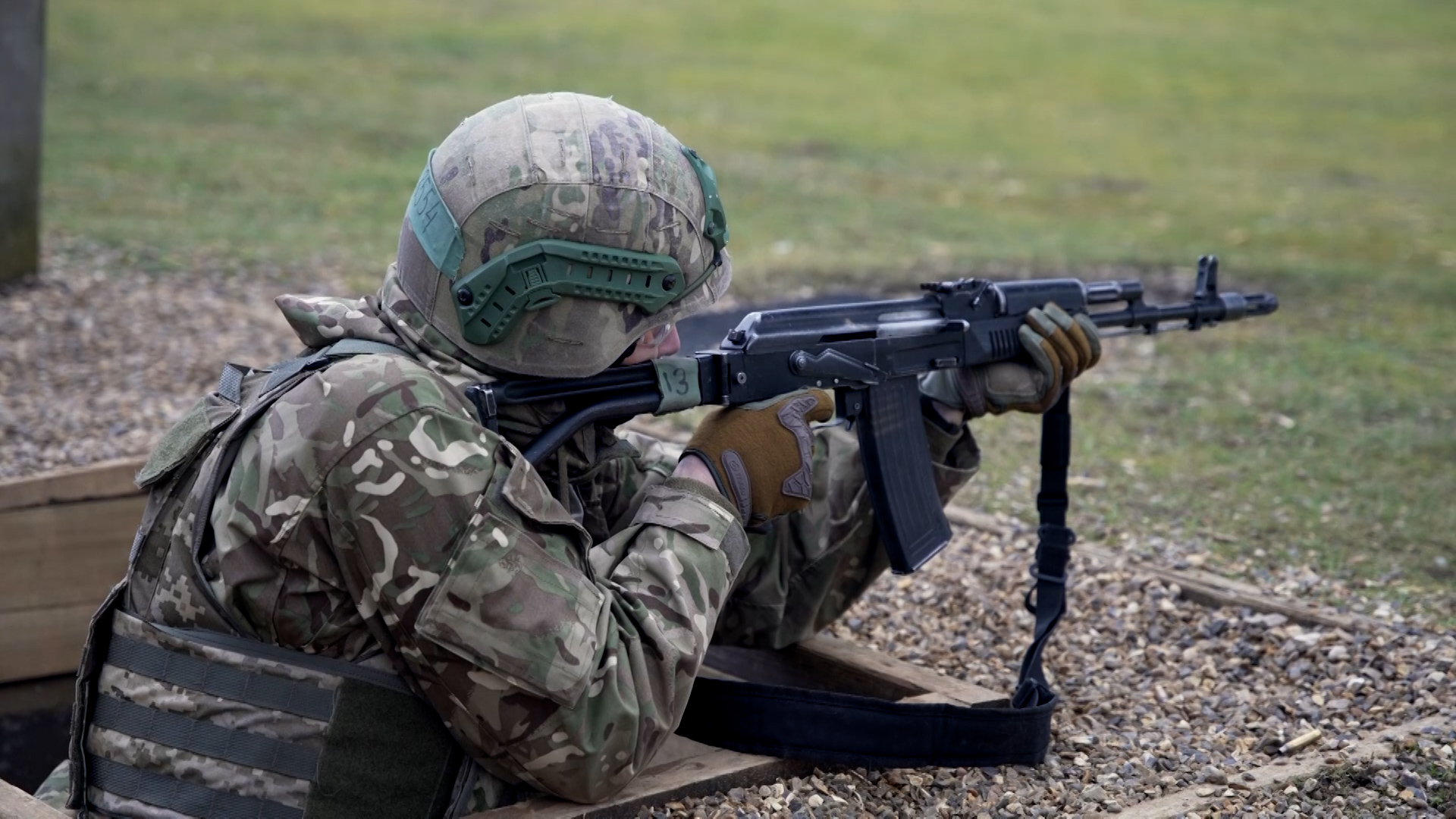 UK Armed Forces train Ukrainian recruits on Operation Interflex, firing range close up
