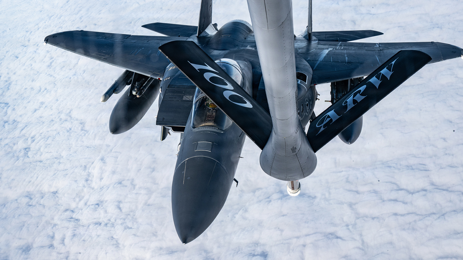 F-15E Strikes Eagles have flown from the UK to Jordan, and like this example would have needed air-to-air refuelling
