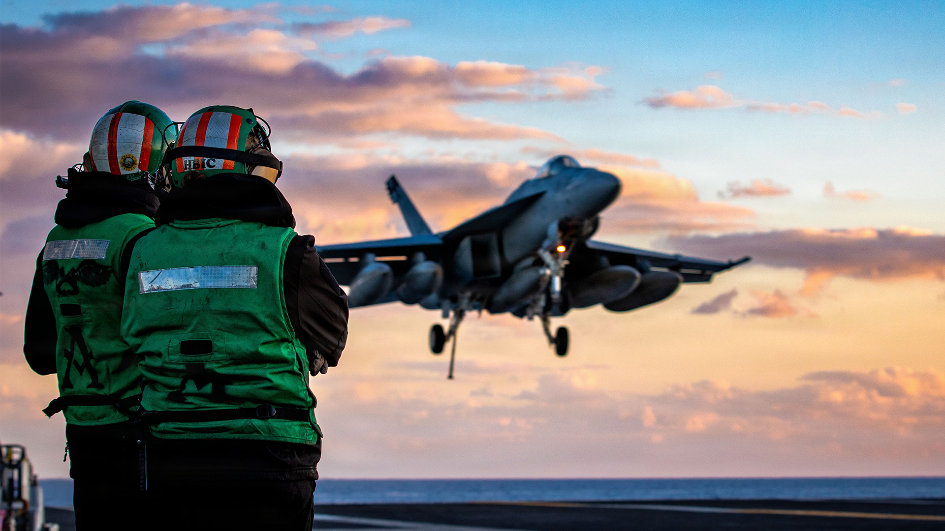 An F/A-18F Super Hornet lands on the flight deck of USS Gerald R Ford, the world's largest aircraft carrier, while supporting Operation Epic Fury