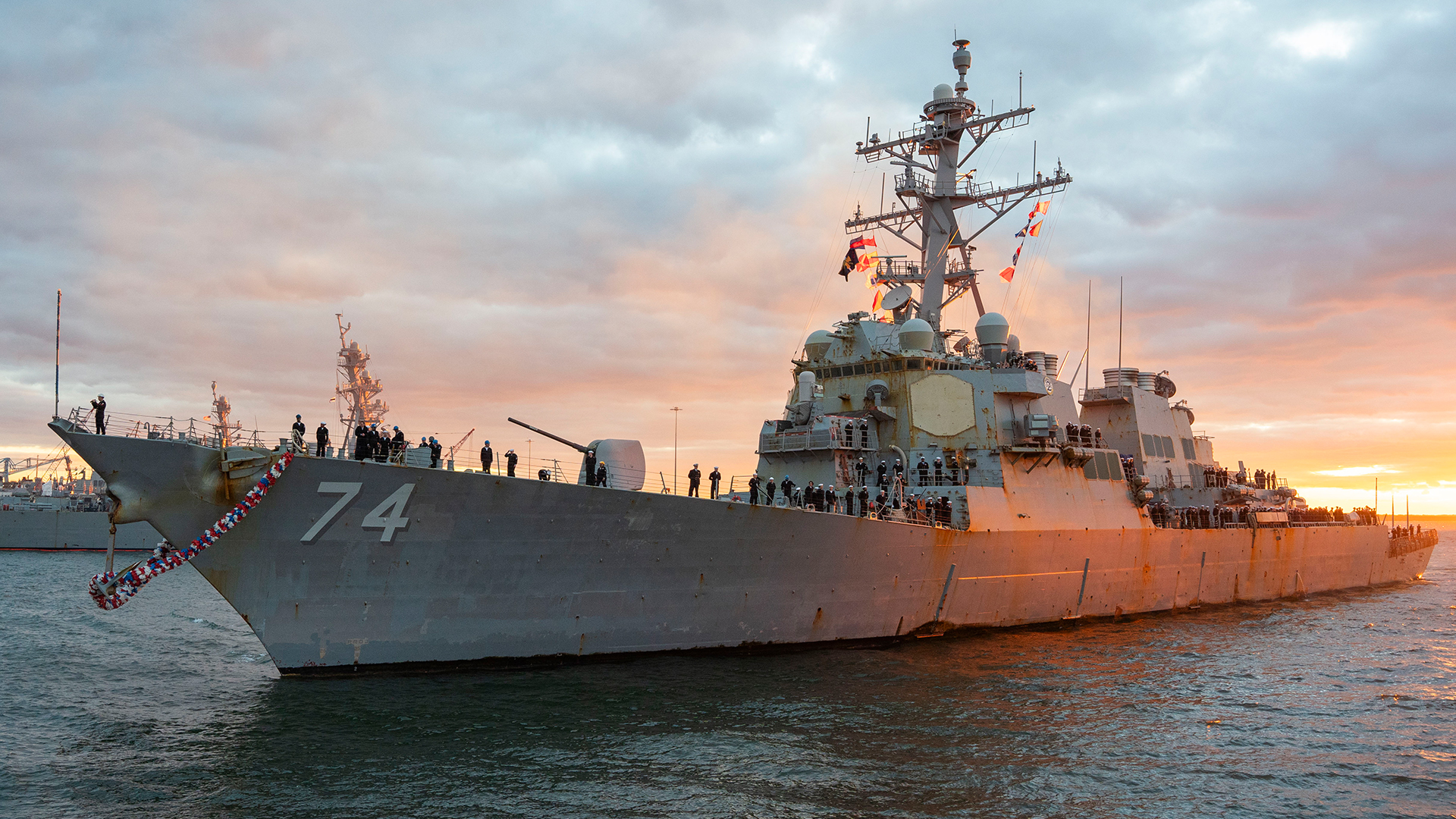 USS McFaul, seen here at her home port in Norfolk, escorted the tanker out of harm's way