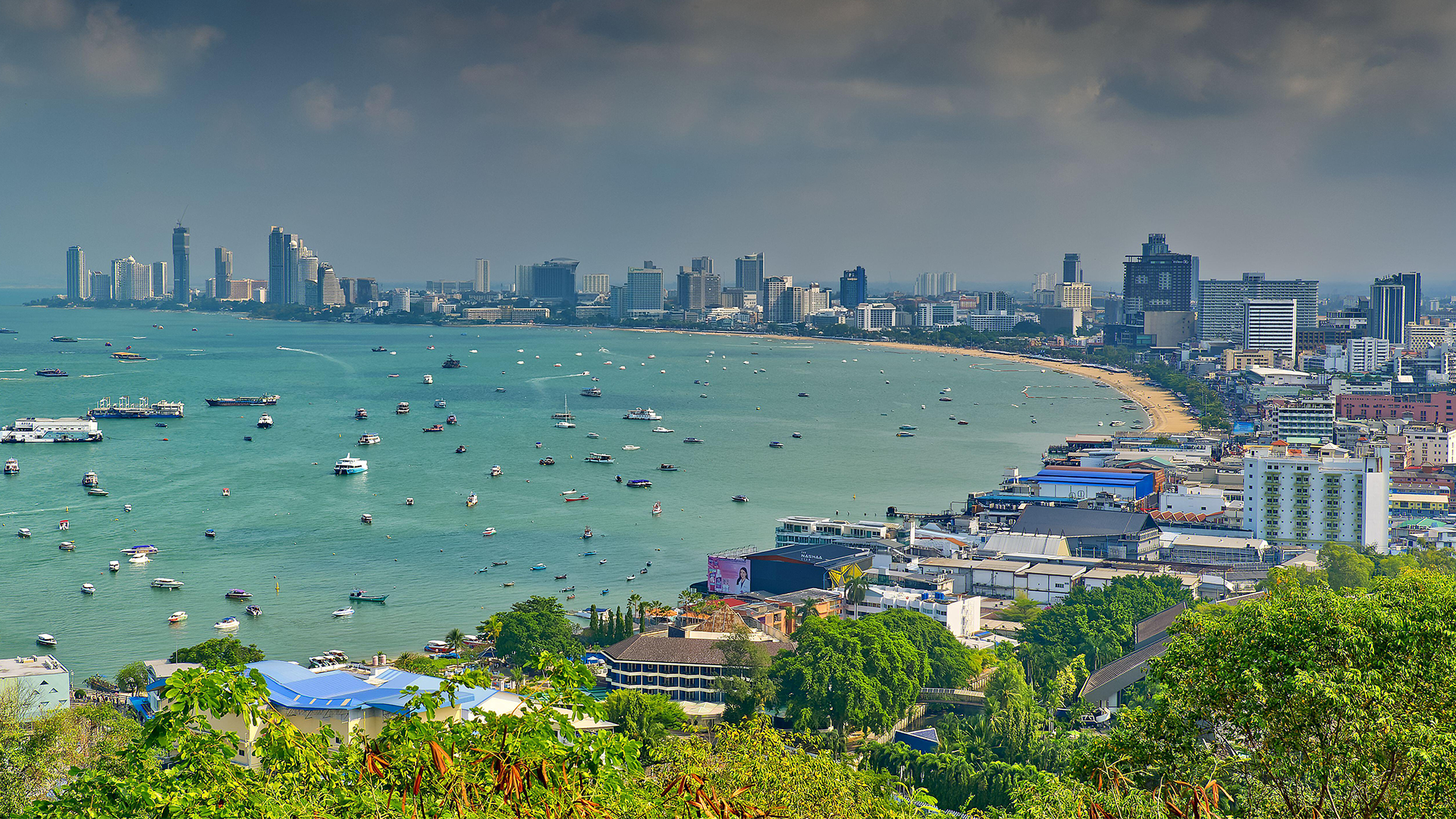 View of Pattaya beach to Northpoint from Khao Phra Tamnak Viewpoint, Pattaya, Thailand