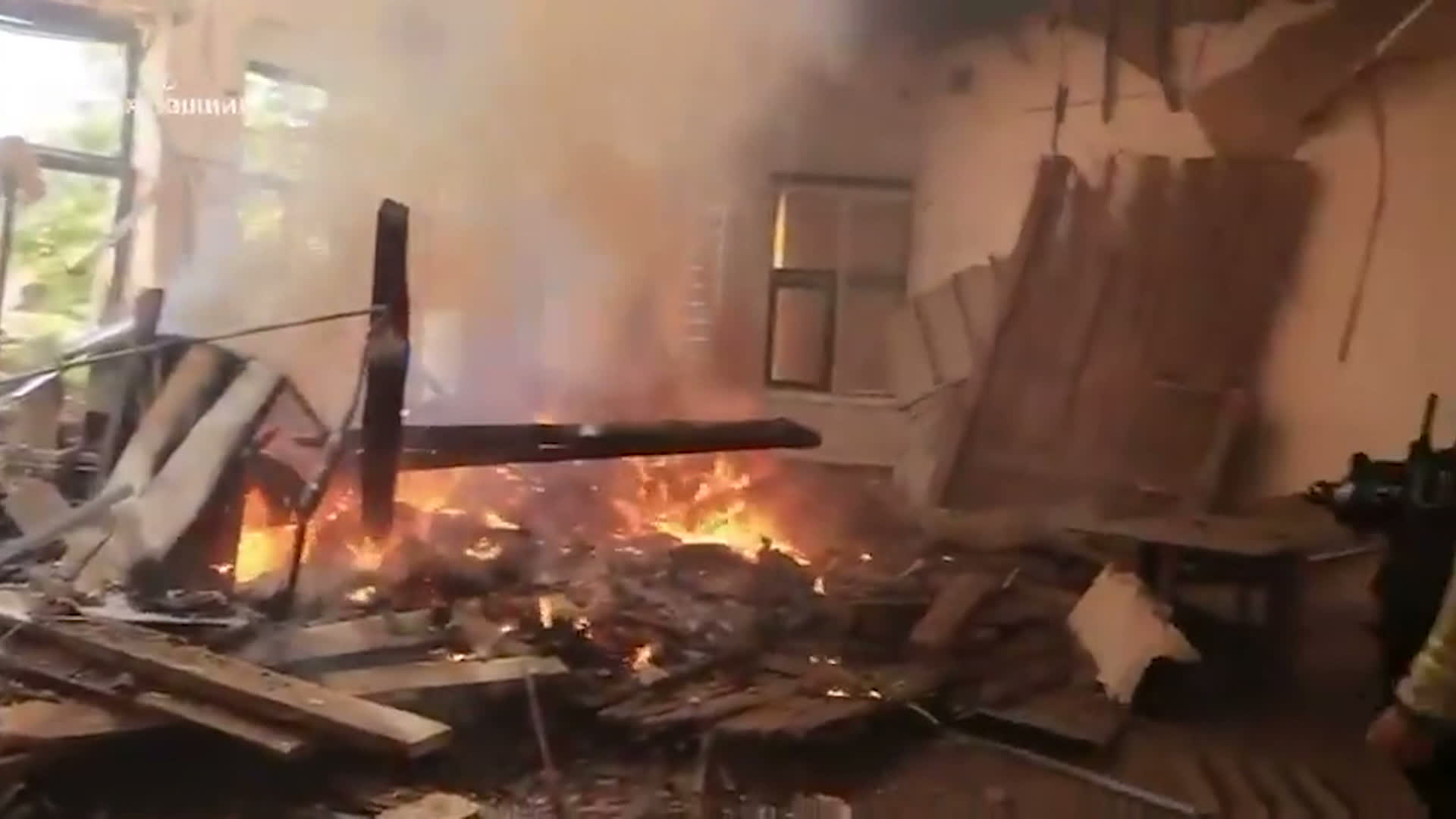 Parts of Kharkiv Art Museum were reduced to rubble after being hit by a Russian missile (Picture: Emergency services of Ukraine)