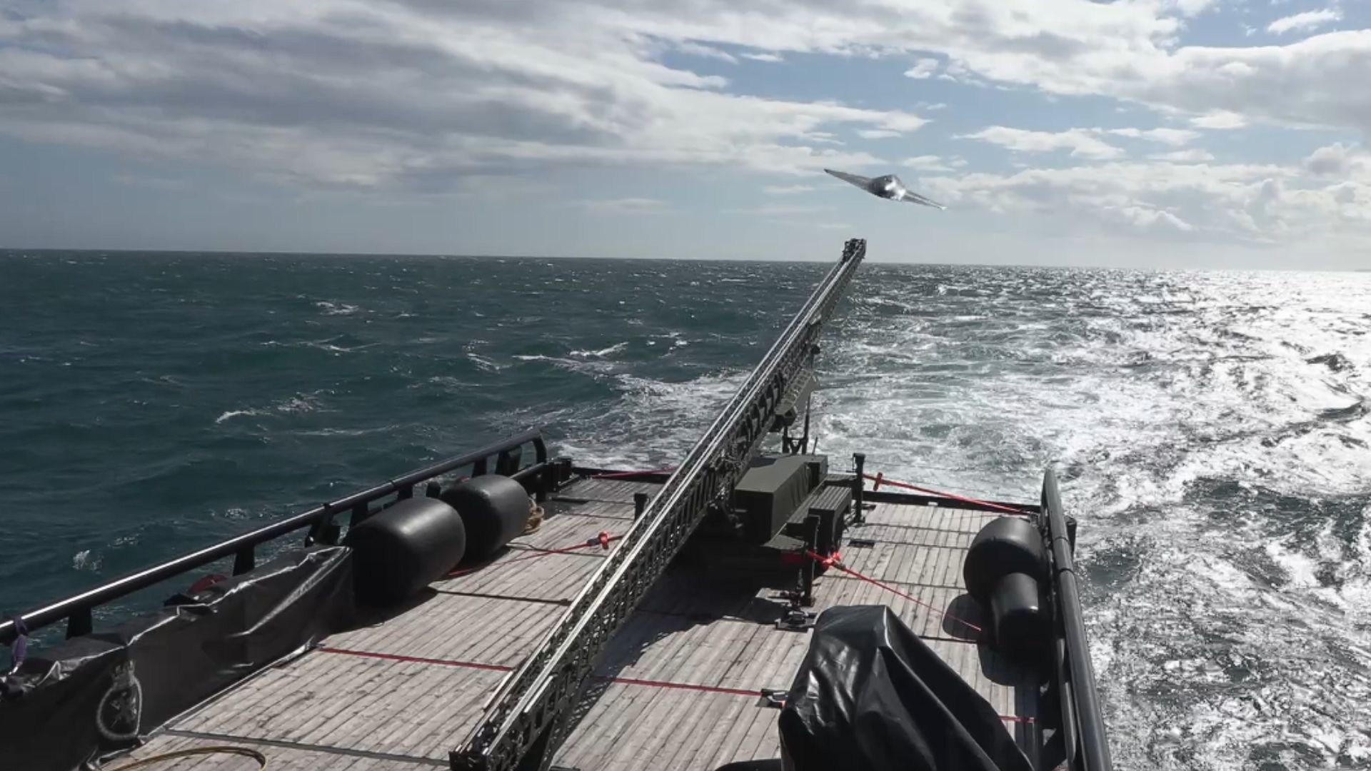 Footage shows the Nyan kamikaze drone taking off from the deck of XV Patrick Blackett (Picture: Royal Navy)