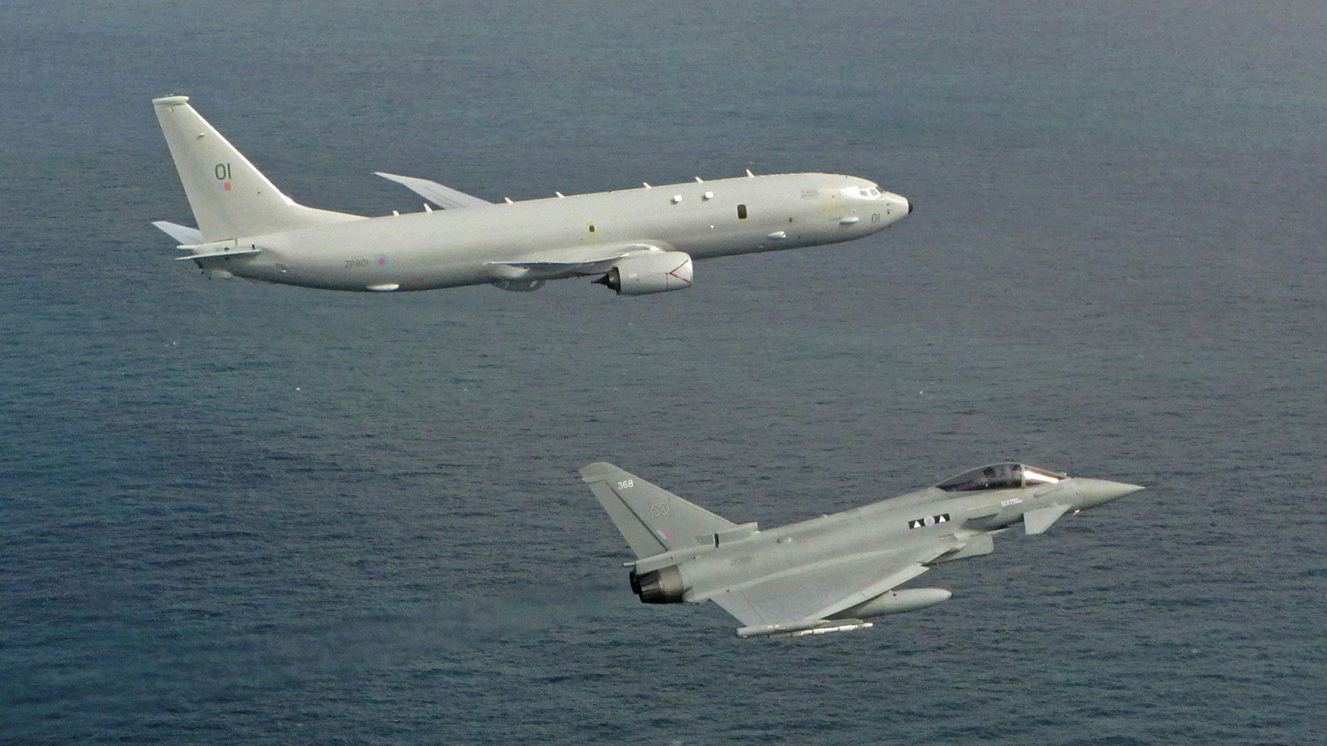This P-8, accompanied by a Typhoon, was shadowing a Russian warship back in 2020 (Picture: MOD)