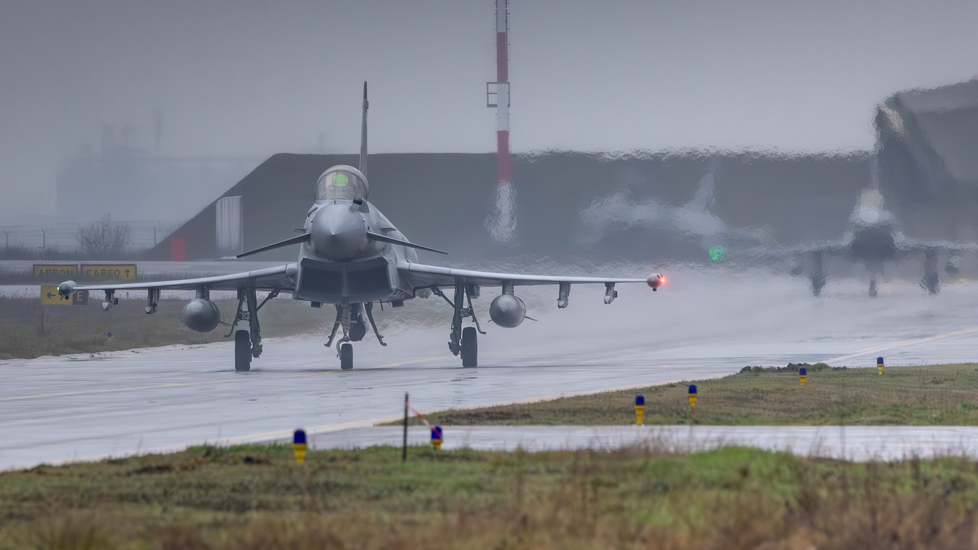RAF Typhoons taxiing on Op Biloxi in Romania