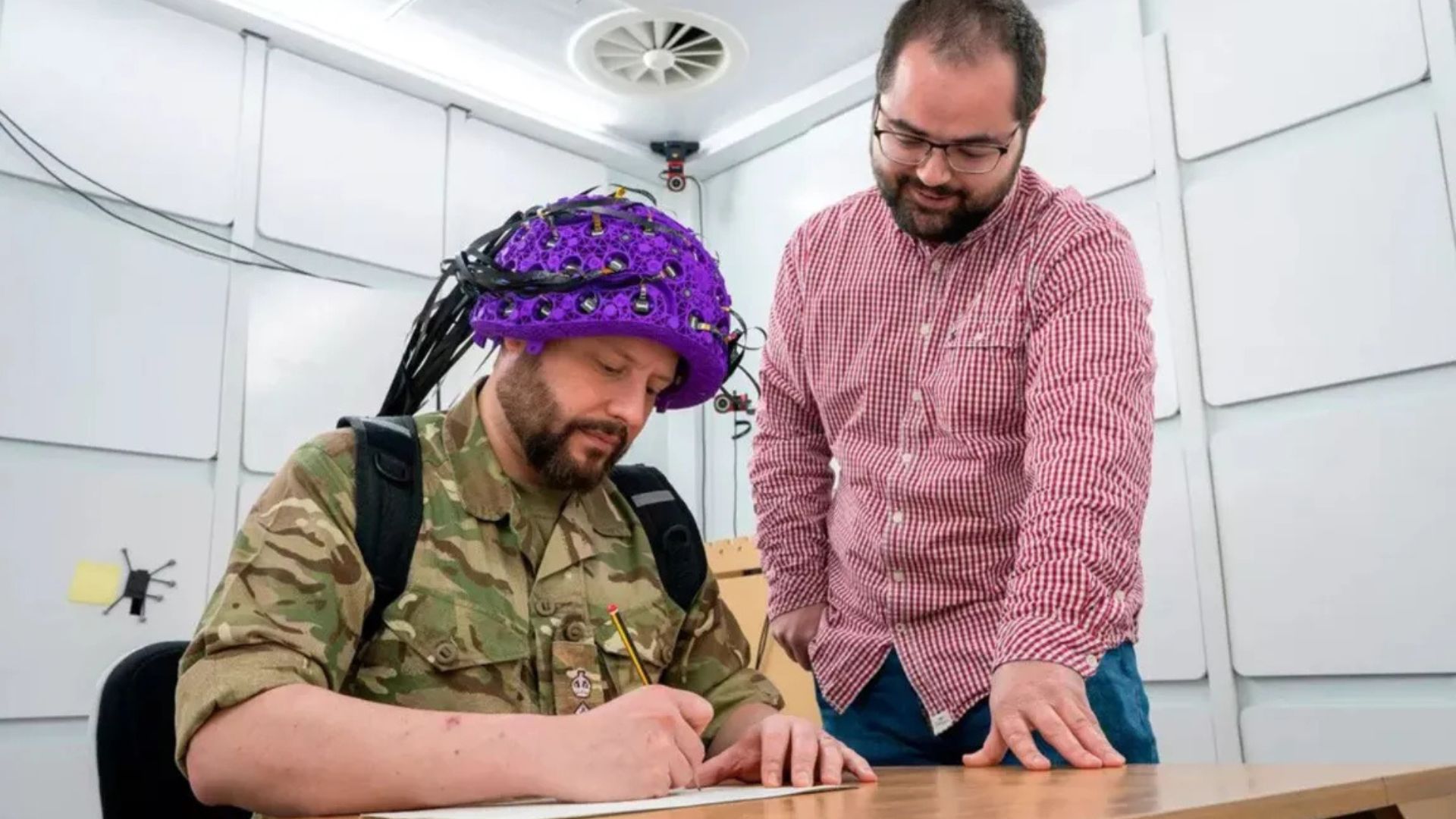 Placed on the head, the scanner needs to be shielded within a specially designed trailer