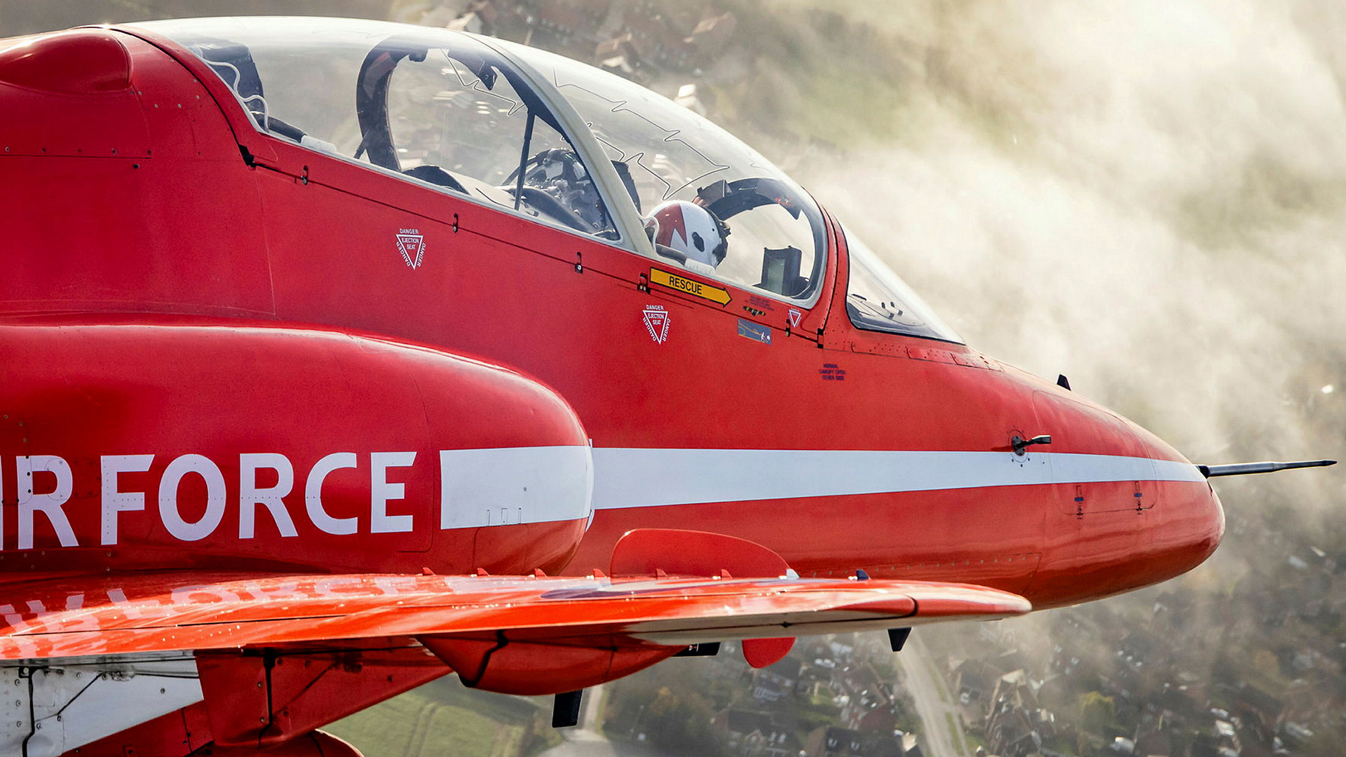Back in 2024 a then-Squadron Leader Bond led the team over a cloudy RAF Waddington during Winter Line training, preparing the team for a season of flypasts and displays - hopefully in far sunnier climes (Picture: MOD)