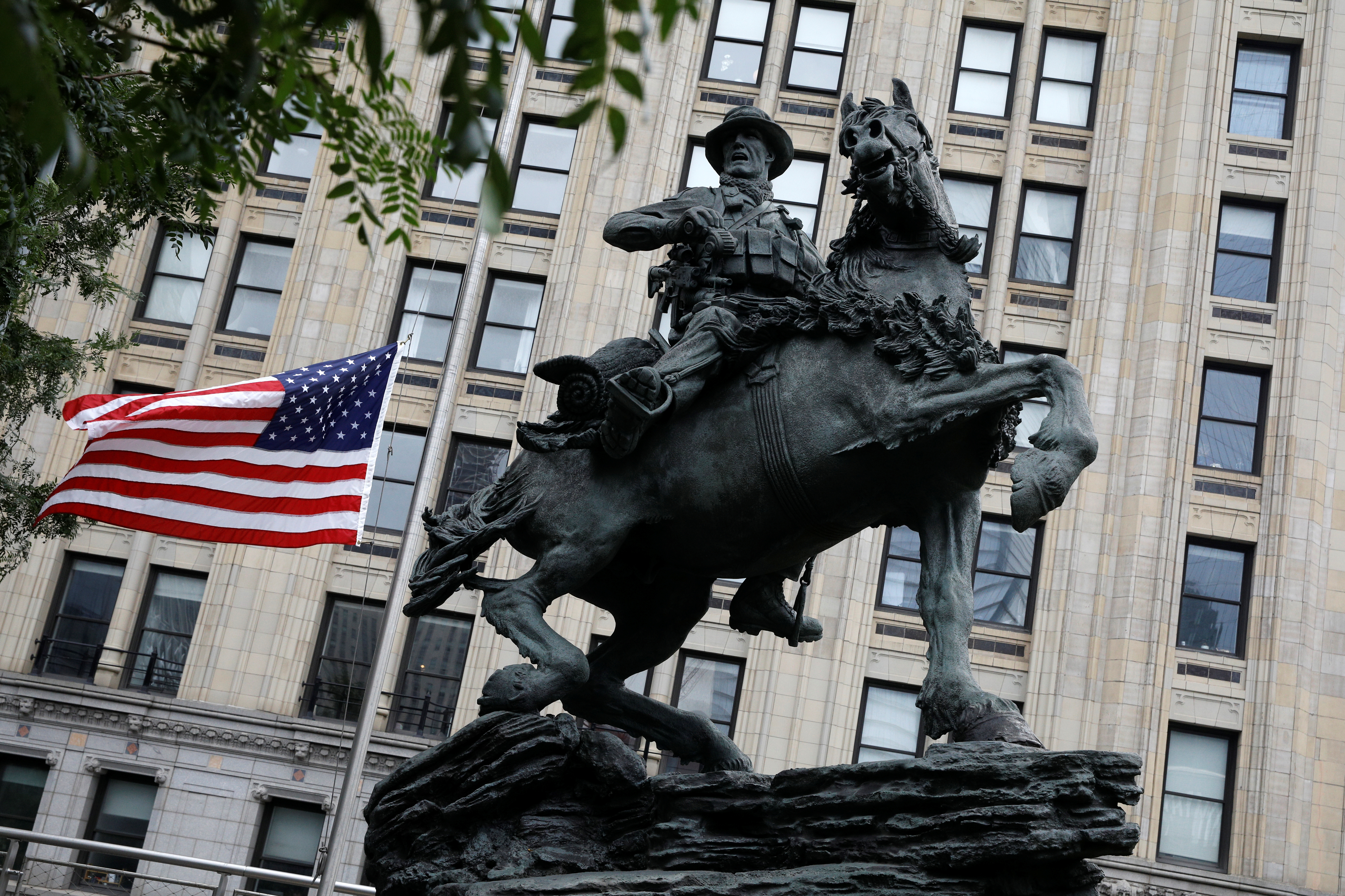The Response Monument in New York, which pays tribute to US Special Forces on the ground in Afghanistan following the 9/11 attacks (Picture: Reuters)