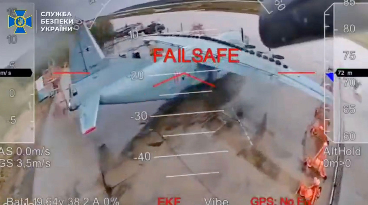 051125 Image taken during Operation Spiderweb on 1 June 2025, of a drone targeting Belaya Air Base in Russia's Irkutsk region in Siberia NO REUSE Image ID 3BGB9P5 CREDIT Screenshot via Ministry of Defense of Ukraine / UPI