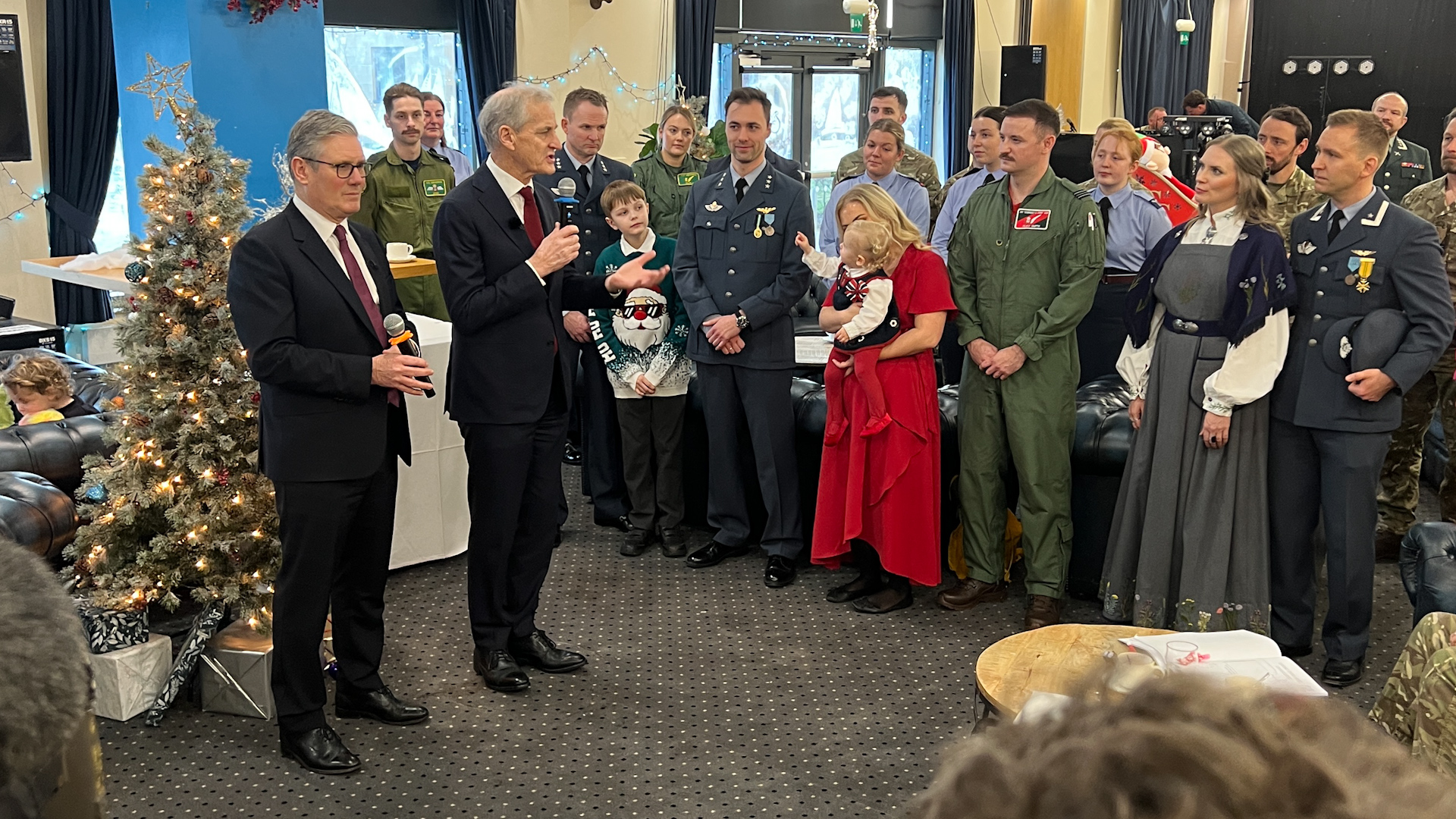 Norwegian Prime Minister Jonas Støre and UK Prime Minister Sir Keir Starmer deliver a speech to British and Norwegian personnel based at RAF Lossiemouth