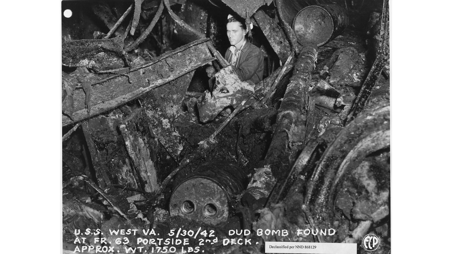 051225 image of salvaged USS West Virginia in May 1942. A dud bomb was found at Fr. 63 Portside 2nd deck NO REUSE Image ID W5YEY7 CREDIT Alpha Stock