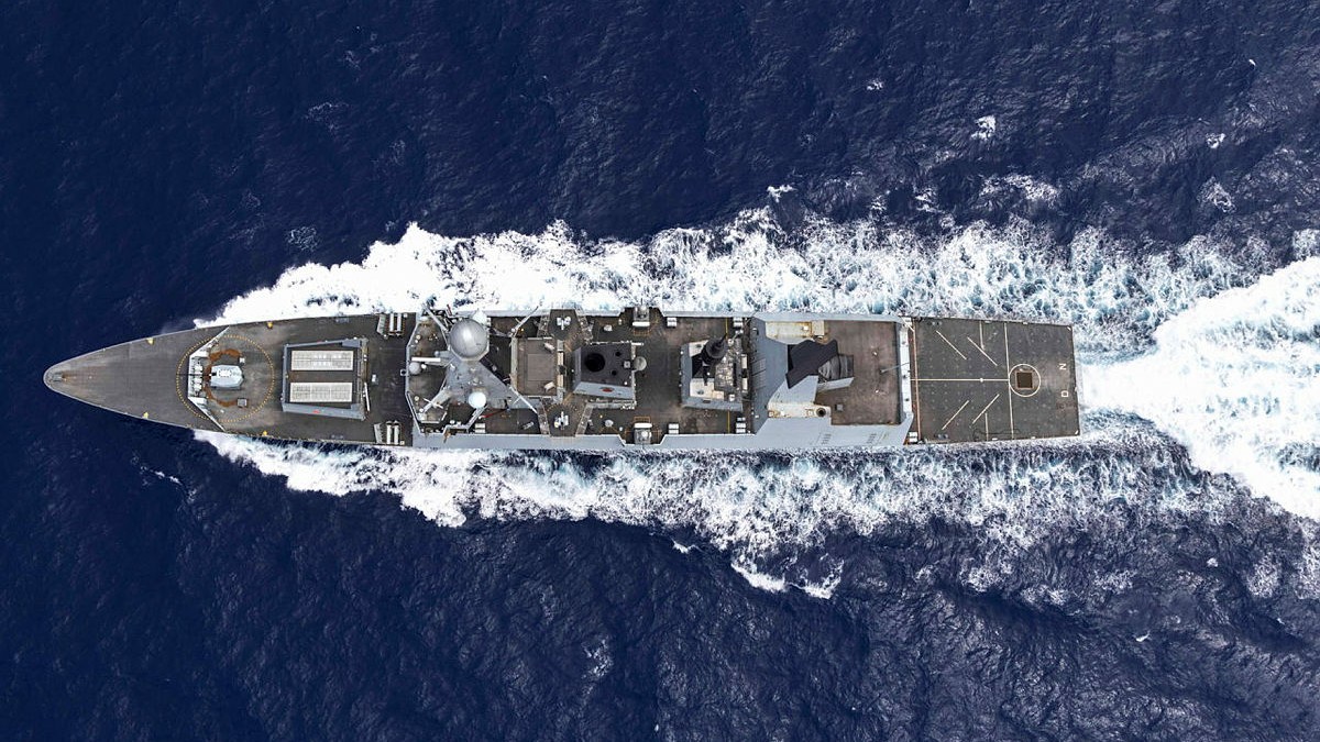 A bird's eye view of HMS Dragon, as she conducts high speed manoeuvres on exercise (Picture: MOD)