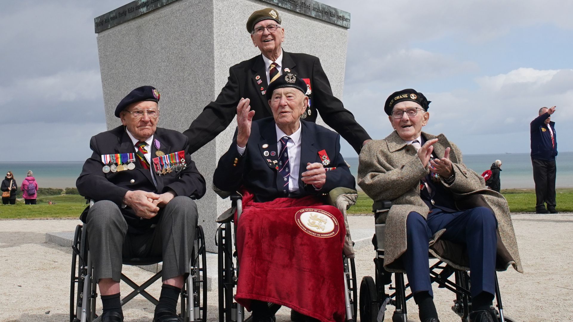 D-day veterans Richard Brock with (front row left  to right) Ken Hay, Henry Rice, and Ken Benbow pictured after the ceremony (Picture: PA)
