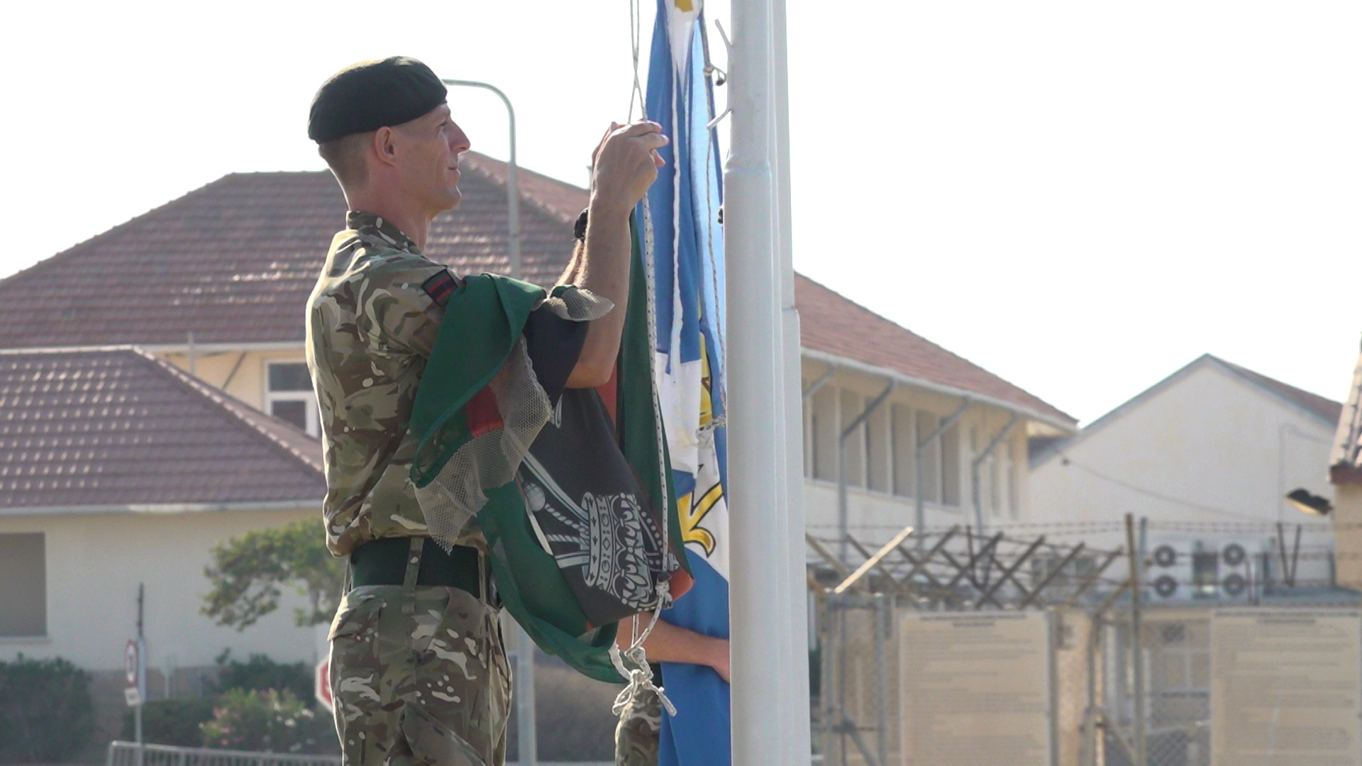 The Rifles flag is lowered, making way for the incoming battalion's own flag