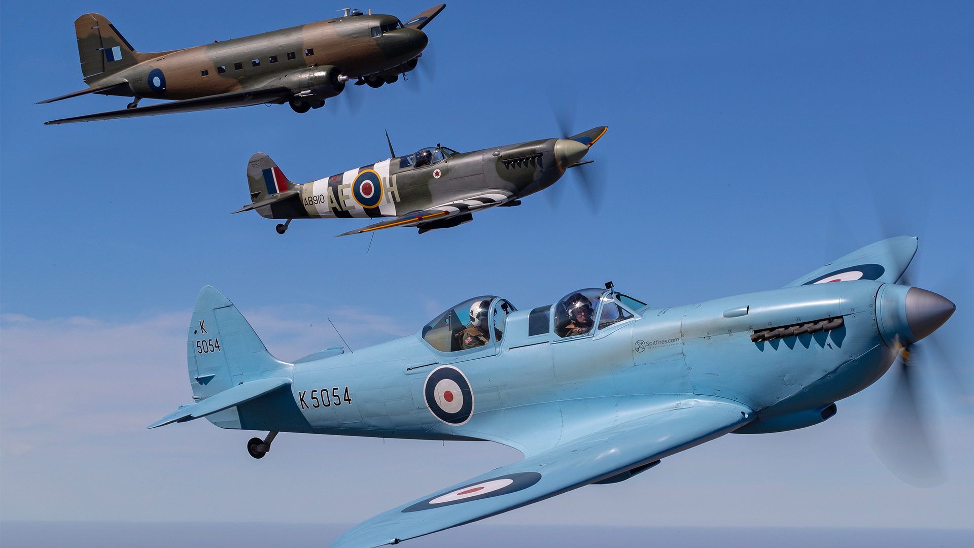The previous day, the Spitfire was joined by another Spit from the Battle of Britain Memorial Flight, a C-47 Dakota and two F-35Bs