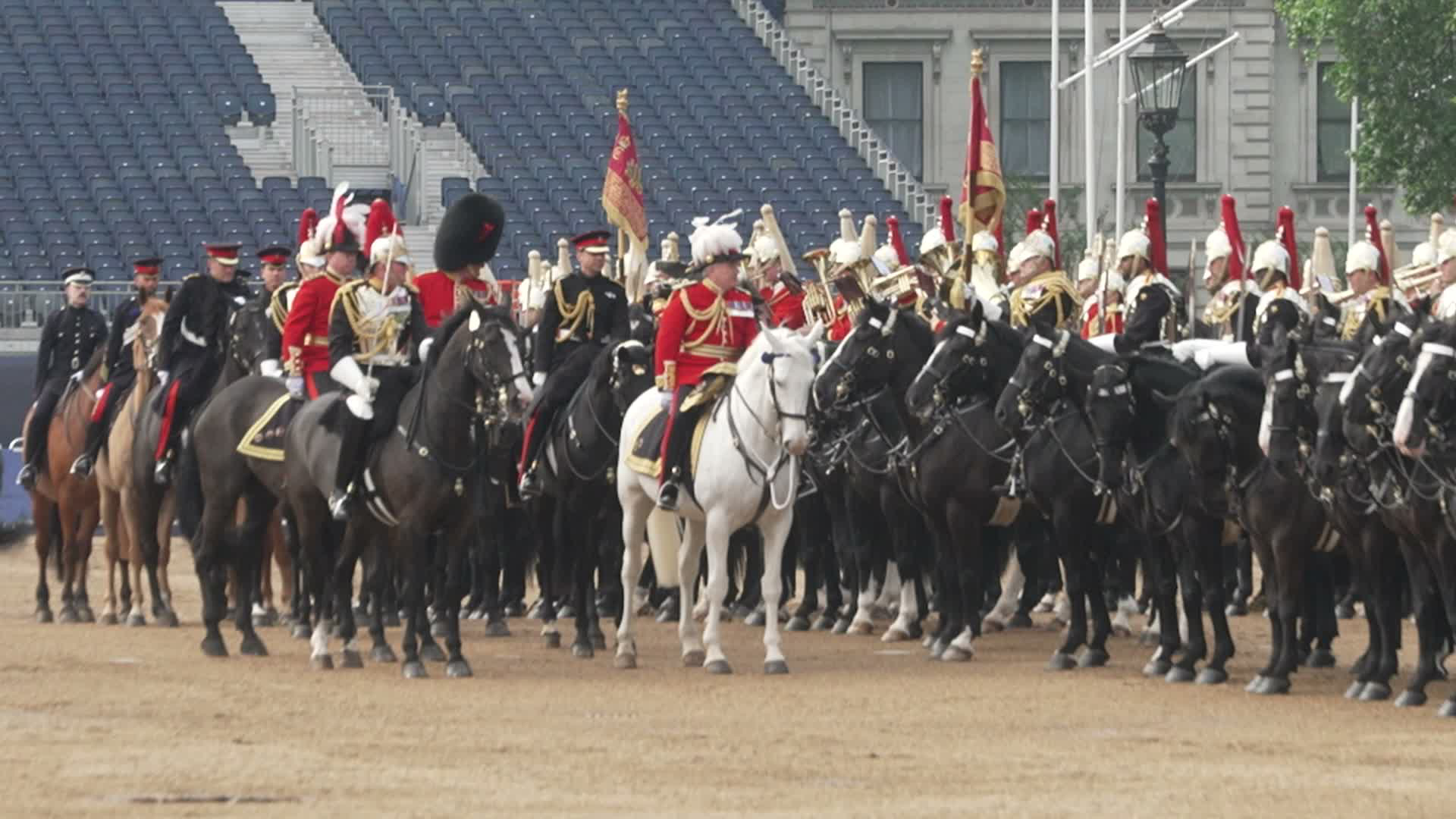 Maj Gen Bowder, mounted on the grey, rode through the ranks to inspect every trooper and horse (Picture: BFBS)