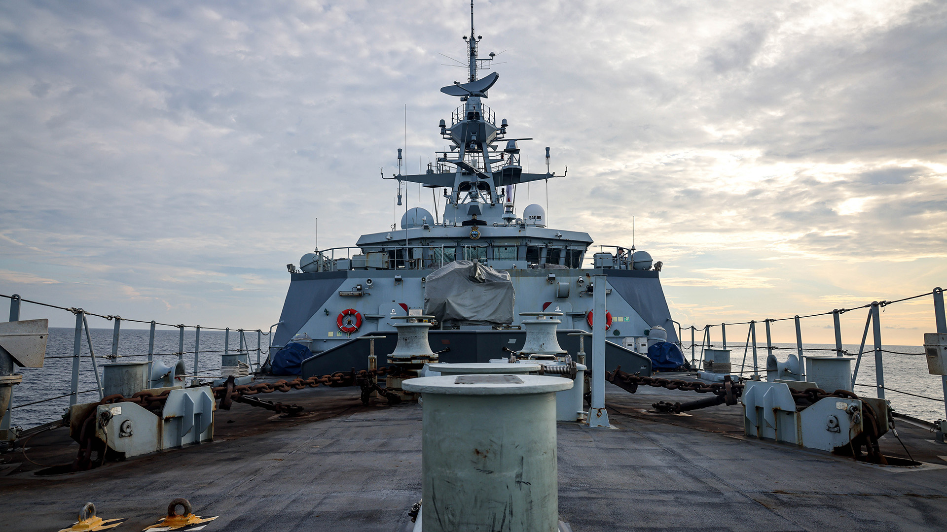 A forecastle eye view of HMS Spey on Exercise Bersama Lima off Indonesia (Picture: Royal Navy)