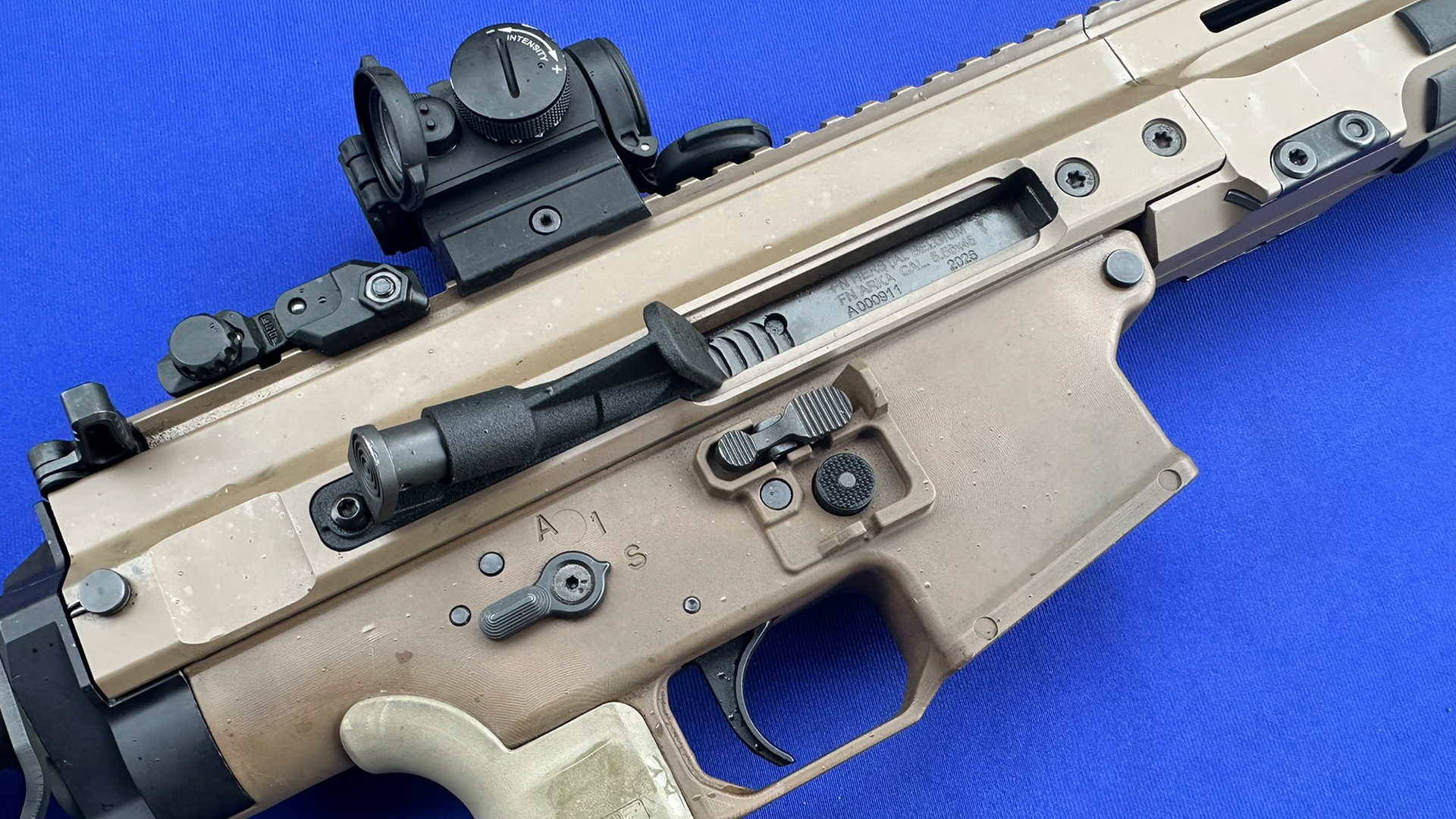 The bolt carrier assembly is flat-sided, and FN says this makes such a good seal with the ejector port there's no need to include a dust cover (PIcture: BFBS)