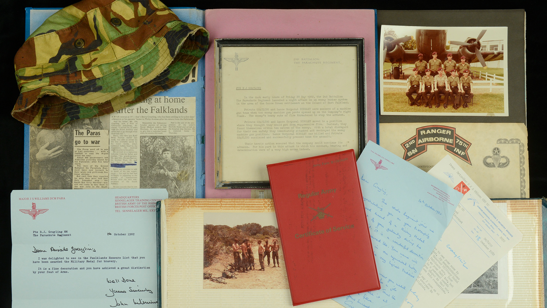 081025 Corporal Baz Grayling's personal belongings CREDIT Noonans