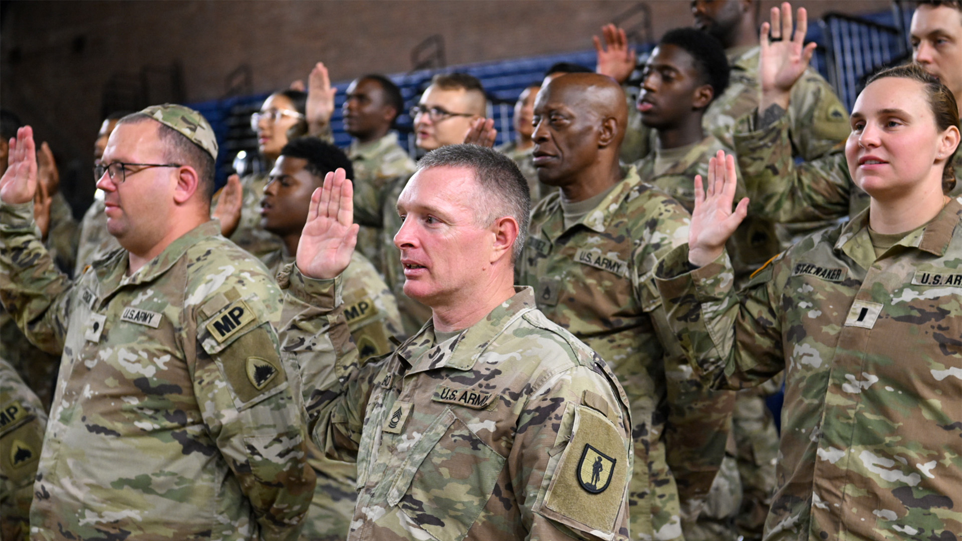 Members of the US National Guard take the oath of office to deputise for the US Marshal