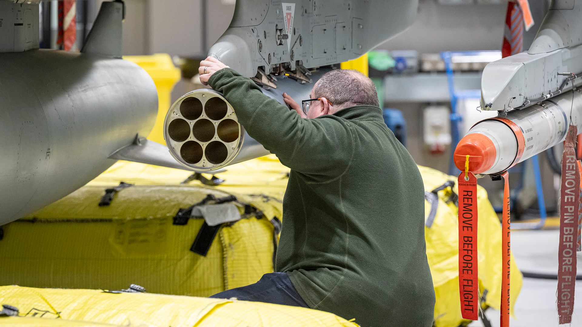 The 70mm rocket pods fitted to the Typhoon in conjunction with the APKWS guidance kit offer an effective alternative to air-to-air missiles