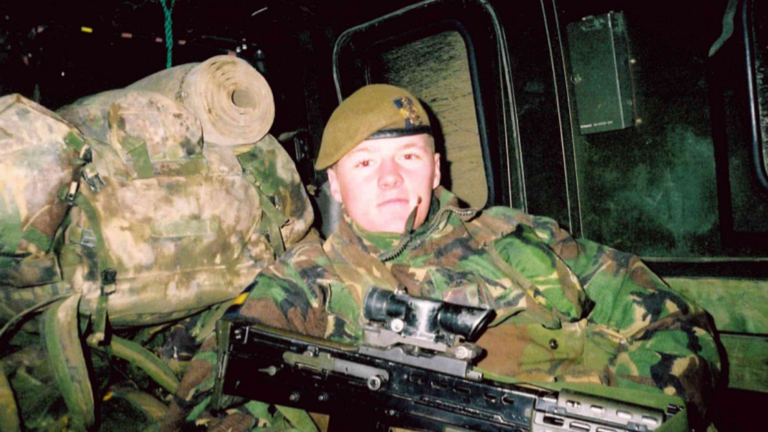 British Army veteran Lee Madigan seen during his service with 1st Battalion, The Princess of Wales's Royal Regiment in Kosovo