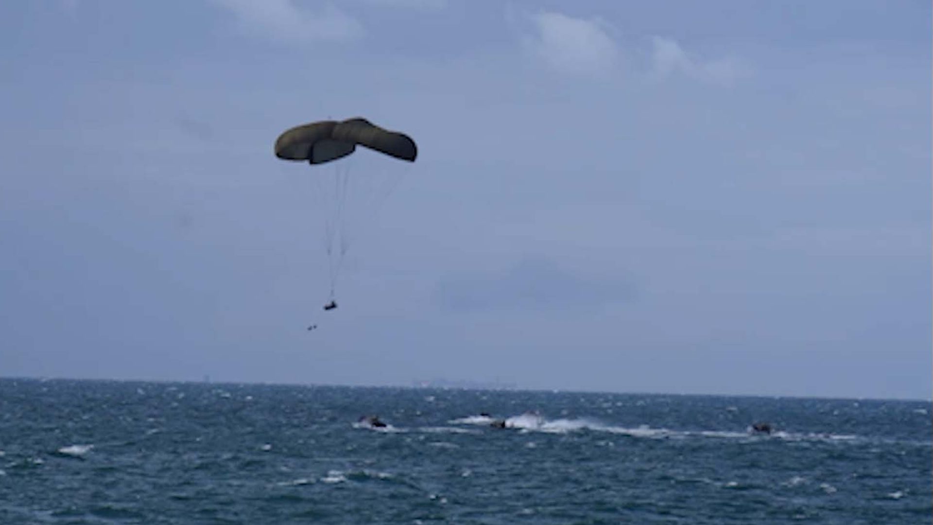 The Kracken UAV airdrop  into sea with parachute