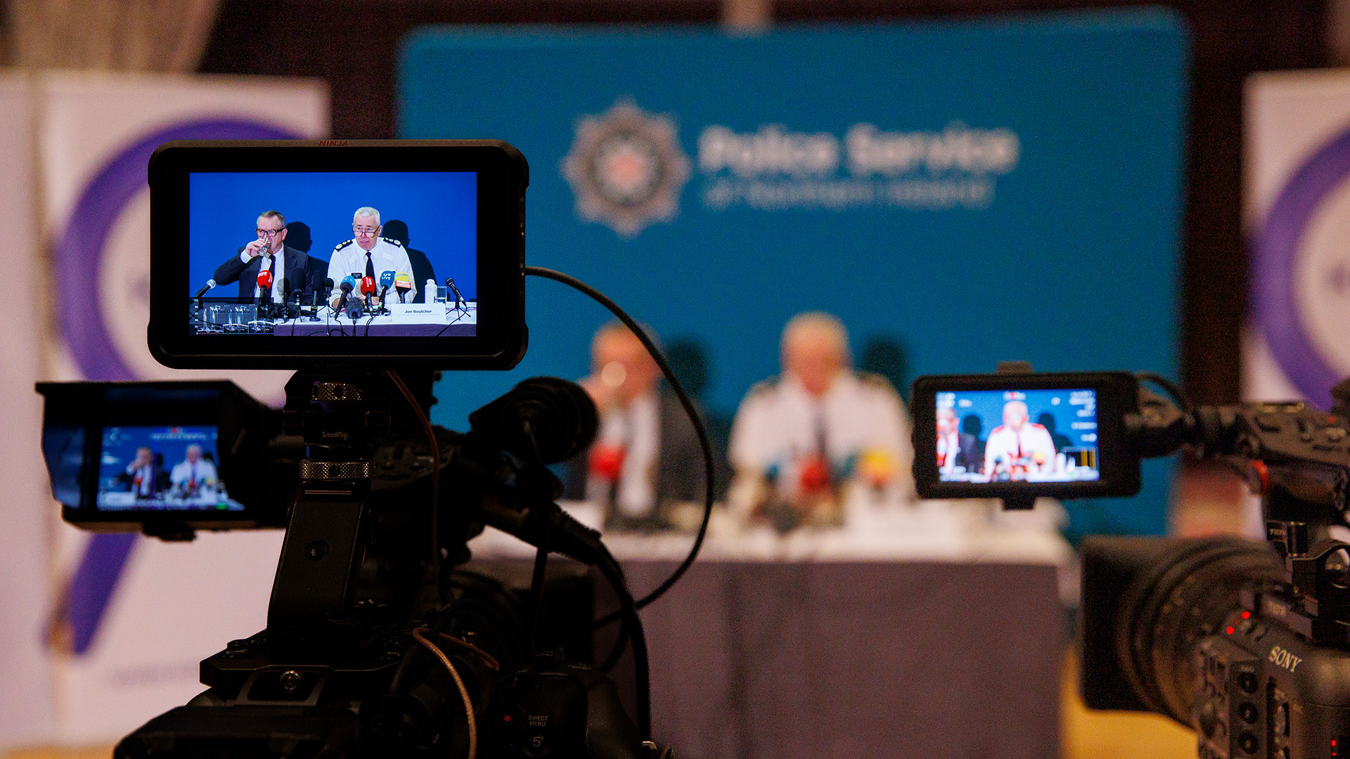 Kenova chief Sir Iain Livingstone (left) and Police Service of Northern Ireland (PSNI) Chief Constable Jon Boutcher speaking to the media at the Stormont Hotel in Belfast