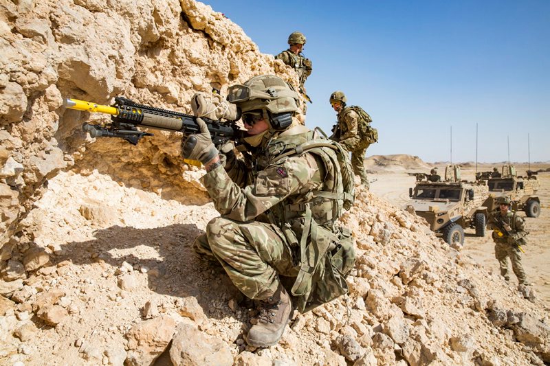 1 Sqn RAF Regiment practicing vehicle drills Foxhound Omani Desert 051018 CREDIT MOD