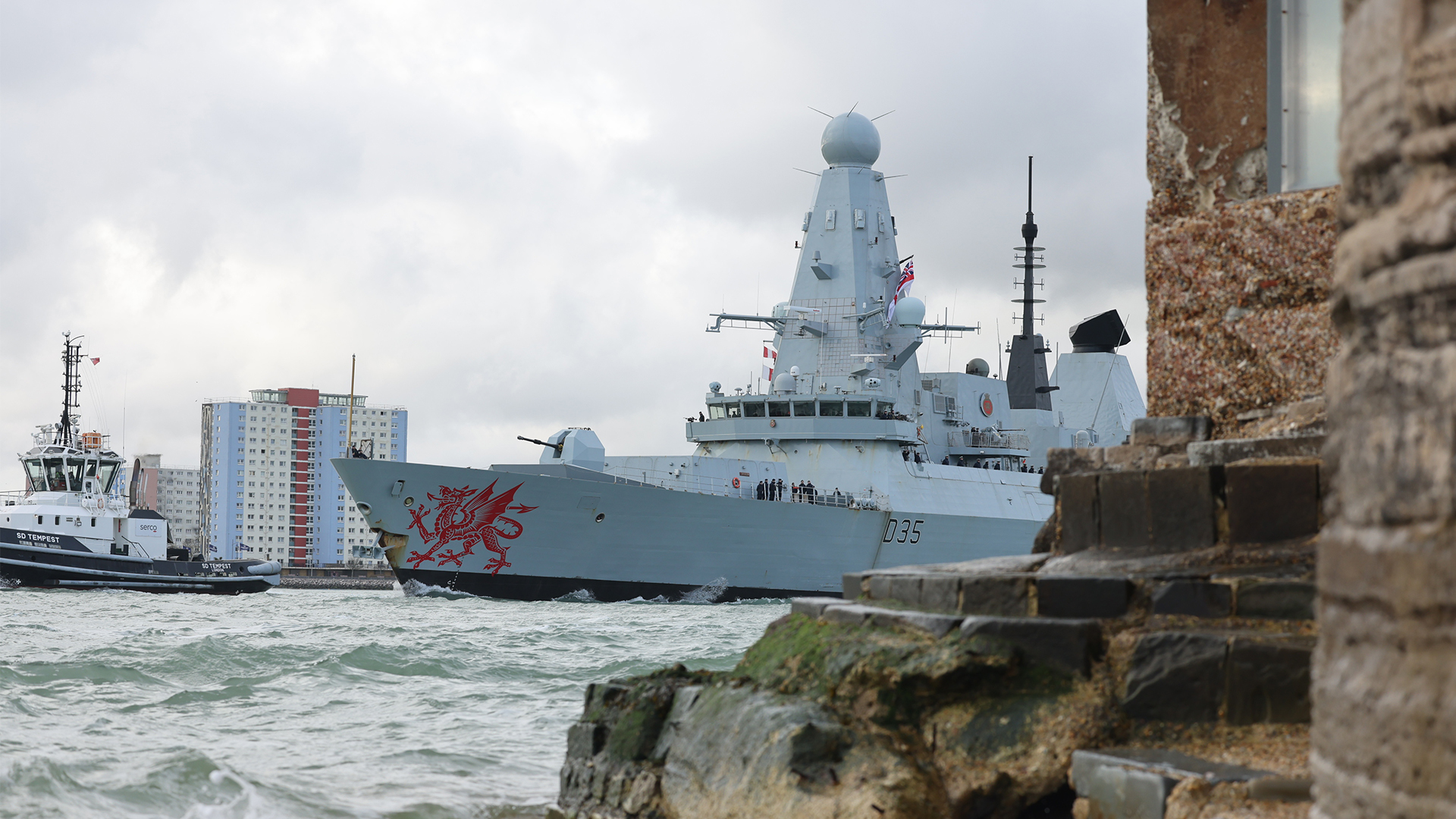 HMS Dragon sails out of Portsmouth Harbour bound for Cyprus