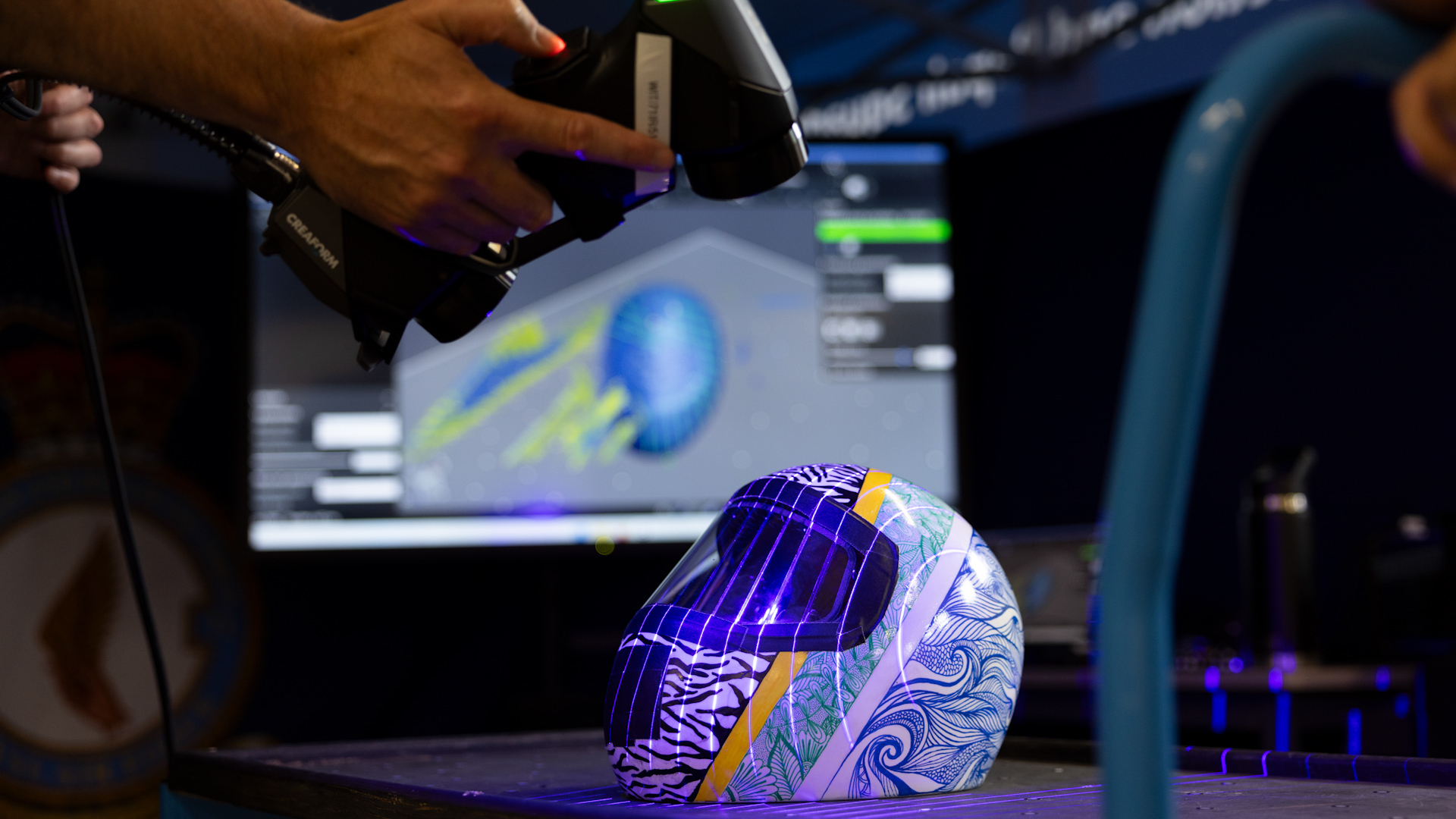 10082026 71 IR engineer using 3D HandySCAN technology to scan Flt Lt Nicole Burger’s helmet CREDIT RAF Whittering.jpg