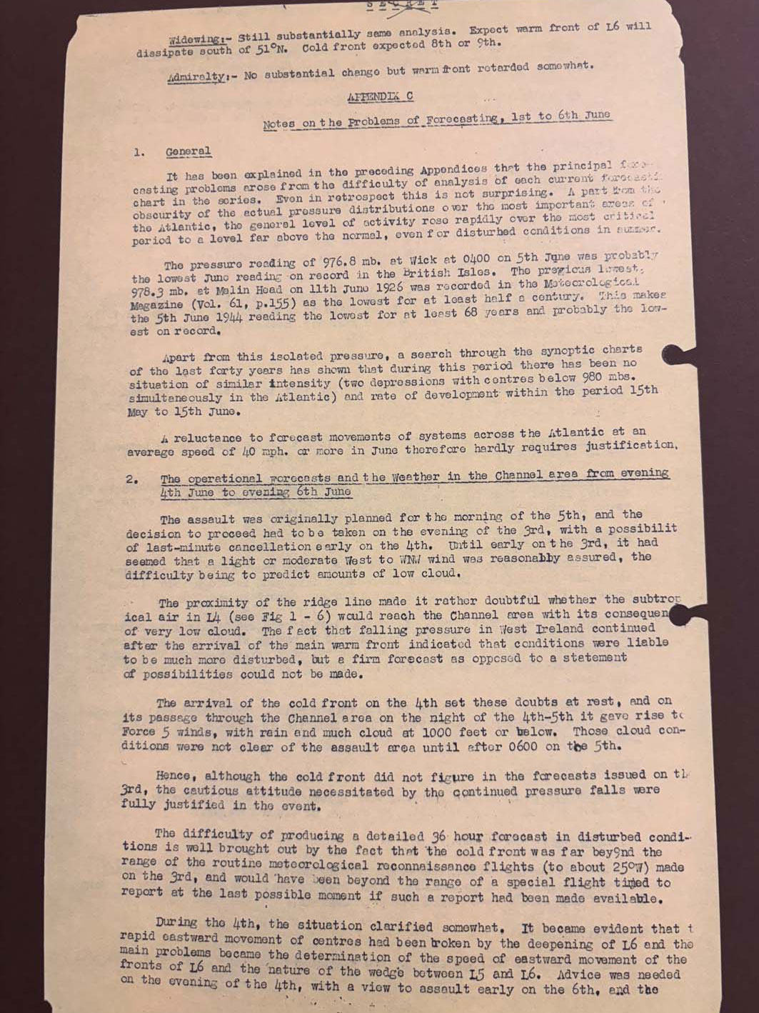 The original Second World War-era bound volumes of the Naval Meteorological Branch Periodical Letters show the daily weather evaluations in the lead up to D-Day (Picture: MOD)