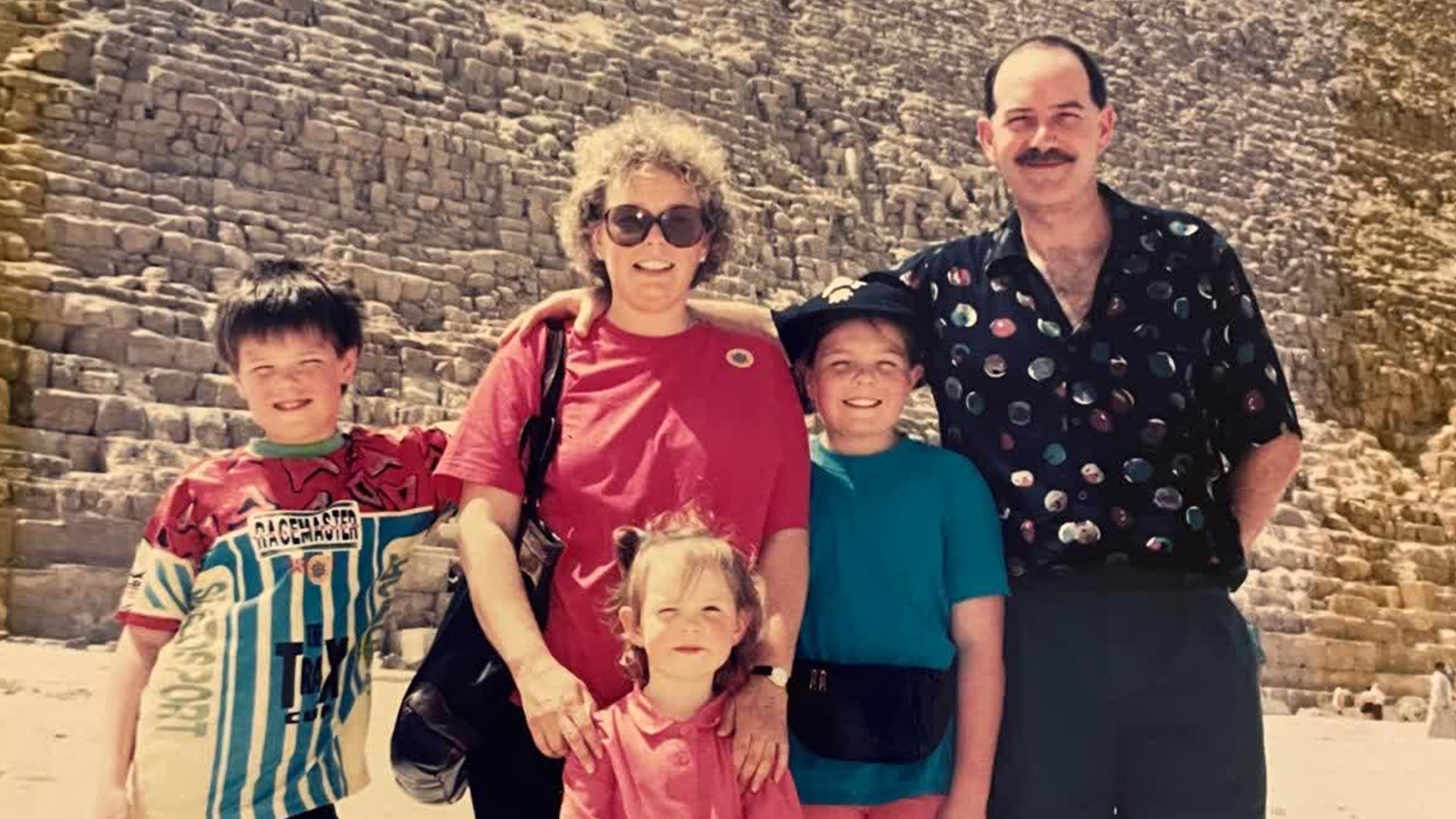 Happier times: DCI Dennis Bunting, his wife Lynn and their children Conor, Shannon and Erin visit the pyramids