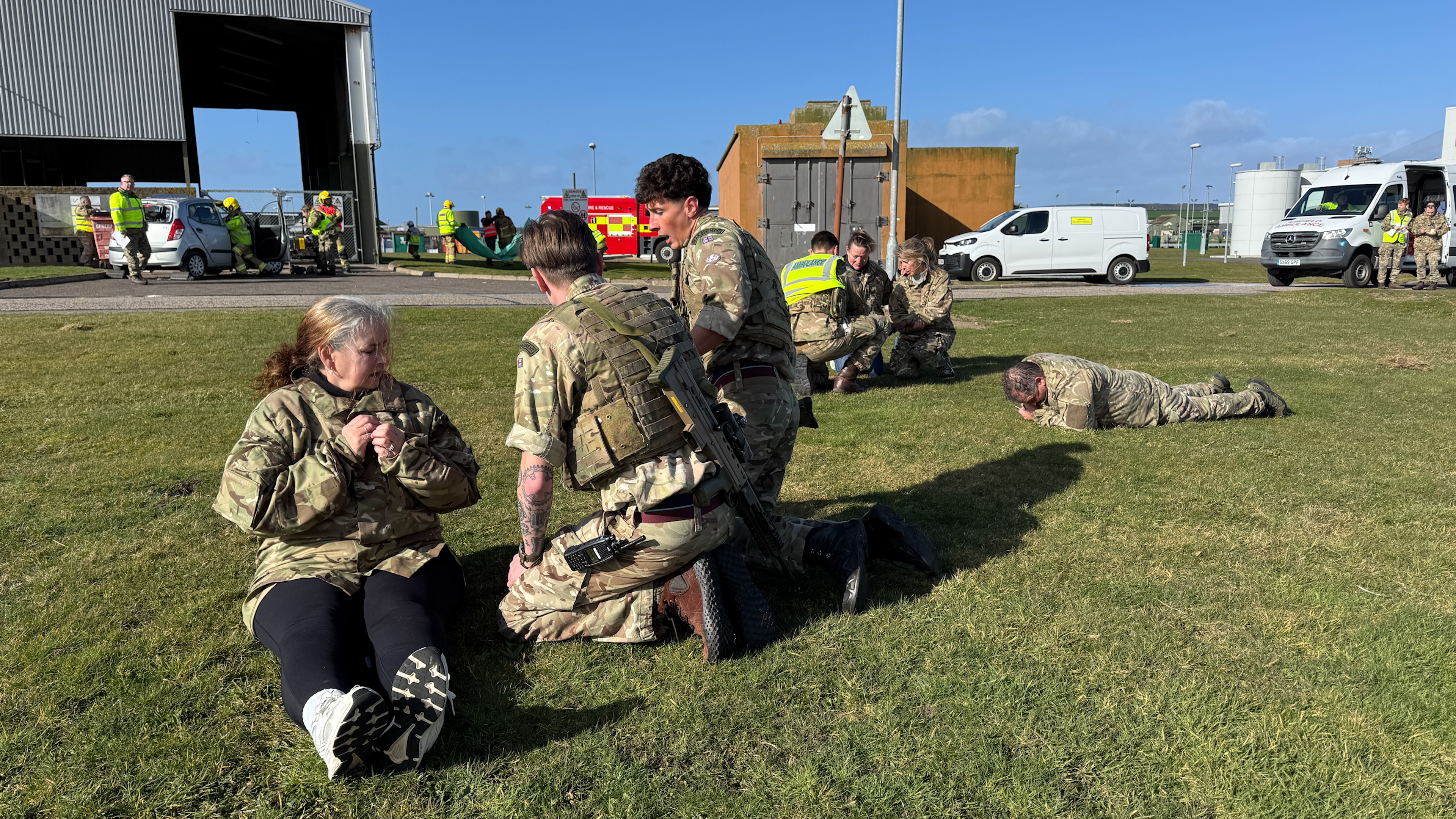 RAF personnel training in dealing with casualties on Exercise Agile Warrior at RAF Lossiemouth