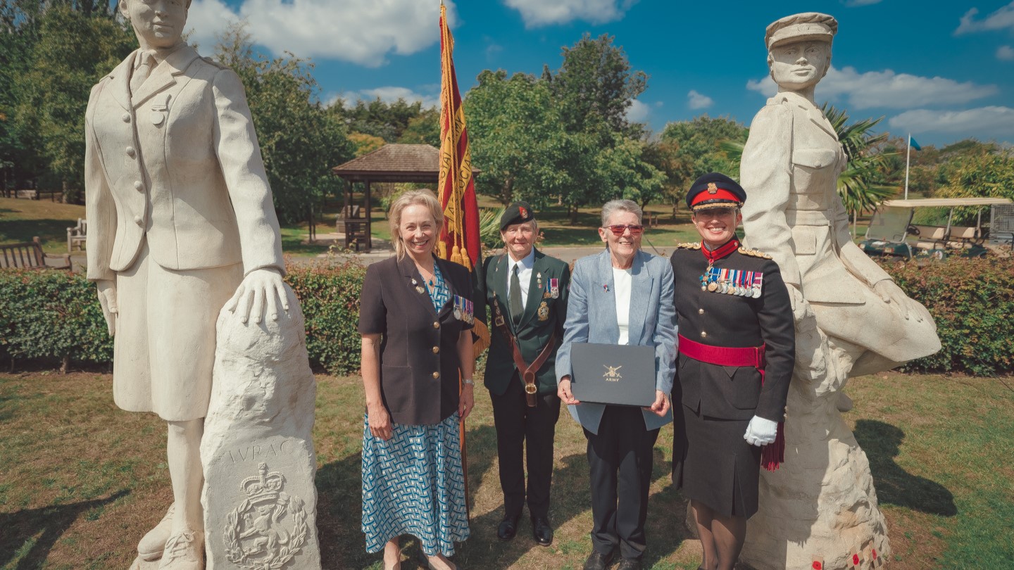 WRAC Association vice-president Amanda Hassell with standard bearer Heather Bradbury, recipient Megan Stewart and Brigadier Clare Phillips (Picture: WRACA, The Servicewomen's Charity)