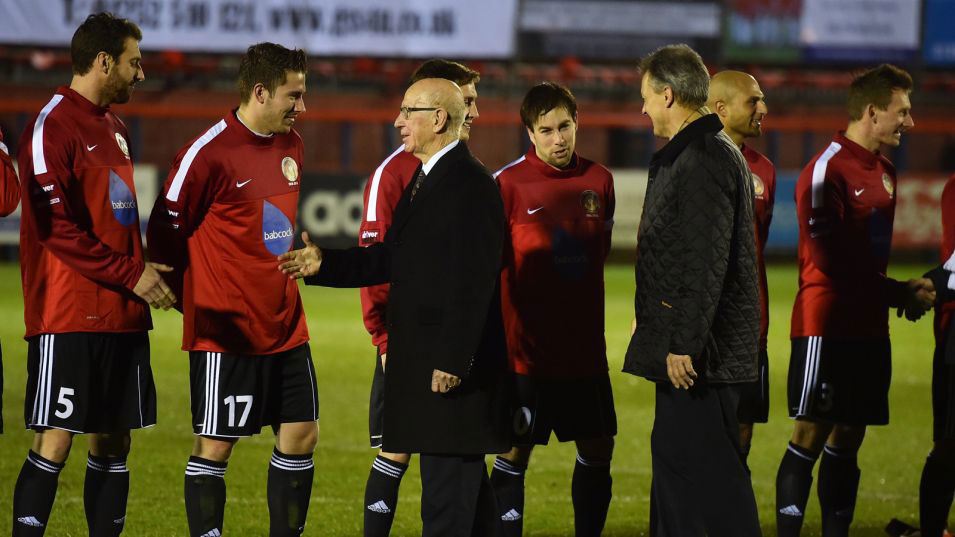 Games Of Remembrance Sir Bobby Charlton shakes hands with the British Army Football Team Crown Copyright