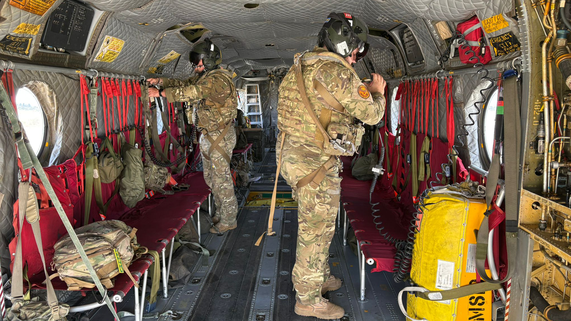Mechanical and Avionic Engineers ensure Chinooks are fitted with firefighting kit to enable them to respond quickly to rapidly-spreading wildfires (Picture: BFBS)