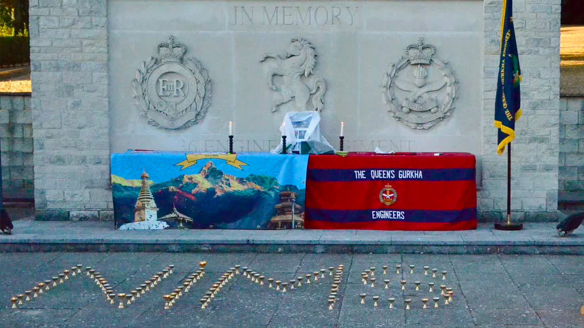 In the spirit of hope and peace, Nims' name was spelled out with a number of small cups at the ceremony at Invicta Park Barracks (Picture: BFBS)
