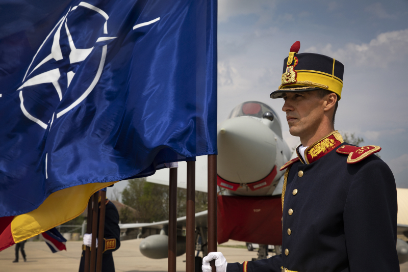 Romanian Land Force Soldier NATO Flag