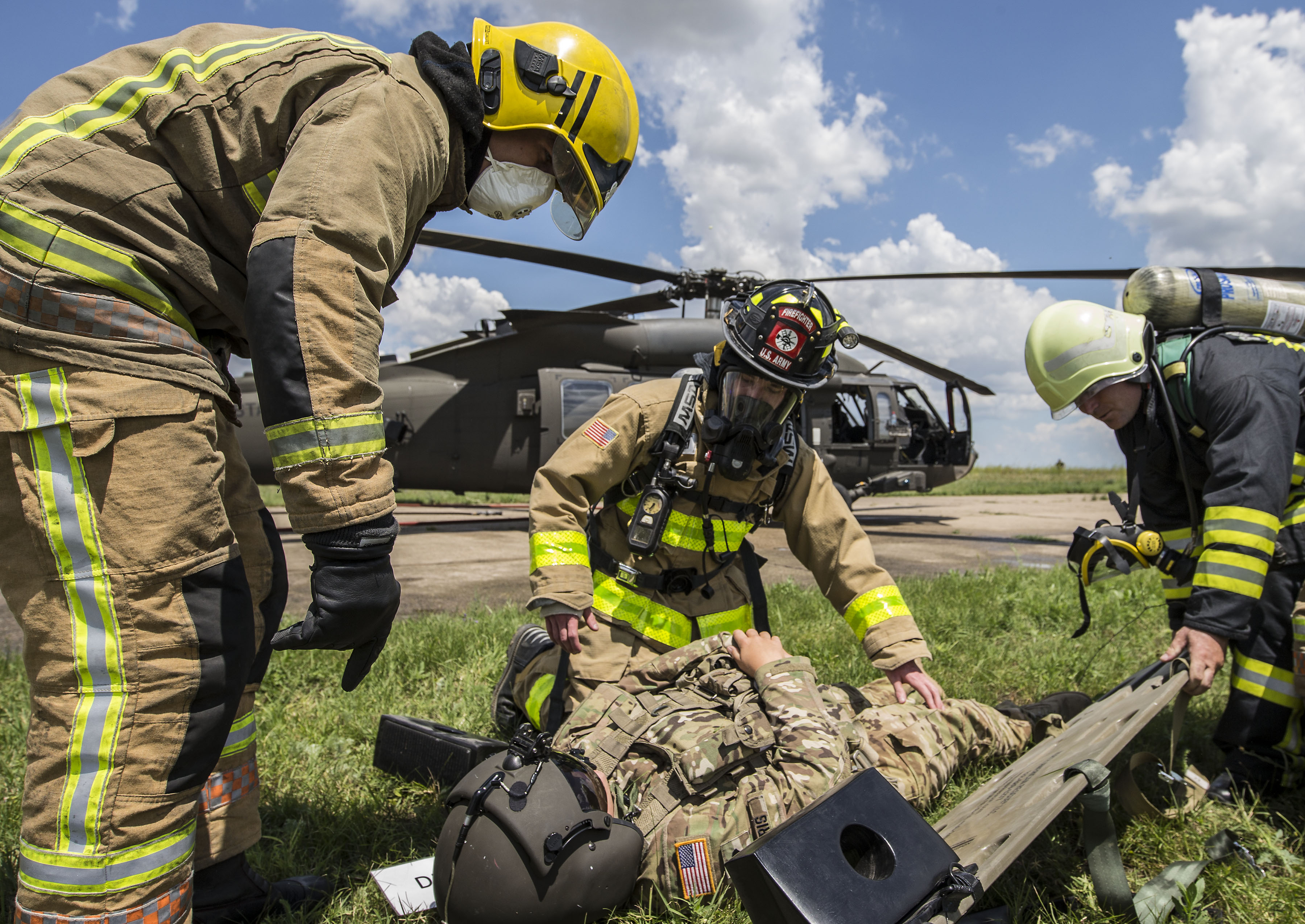 Dealing with mock casualties by the crash site