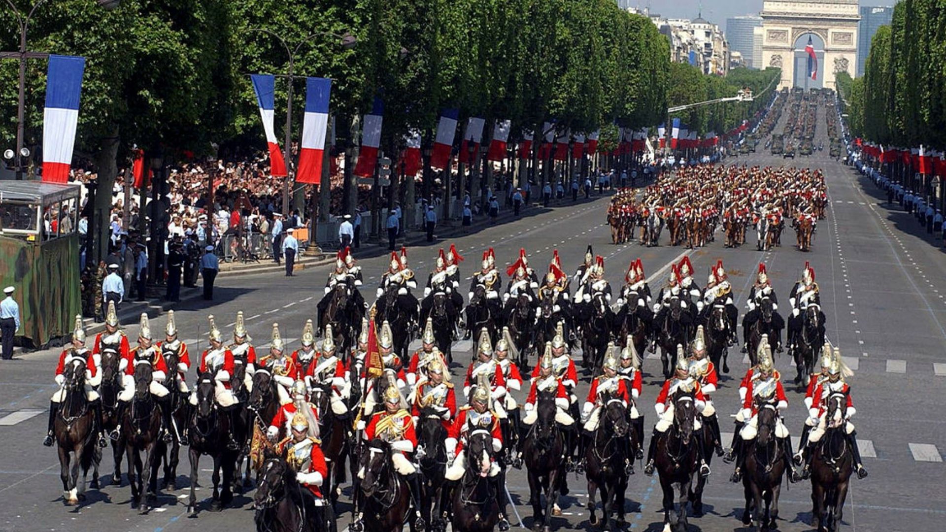 The Household Cavalry Mounted Regiment rode down the Champs Elysees during the annual 14th July Bastille Day Parade in 2004 (Picture: MOD)
