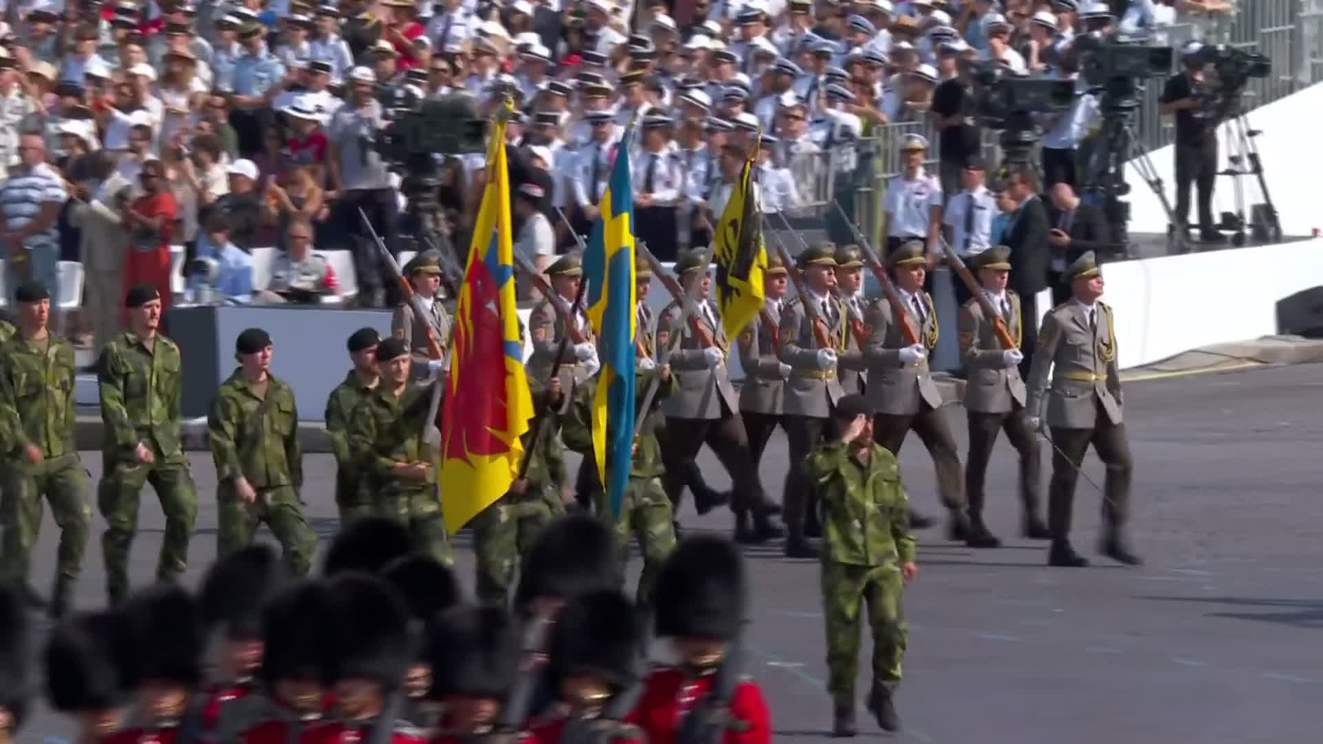 Swedish soldiers were among the military participants from around 30 nations marking the French commemorative occasion (Picture: Emmanuel Macron)