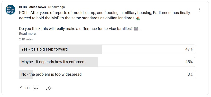 BFBS Forces News' YouTube poll results
