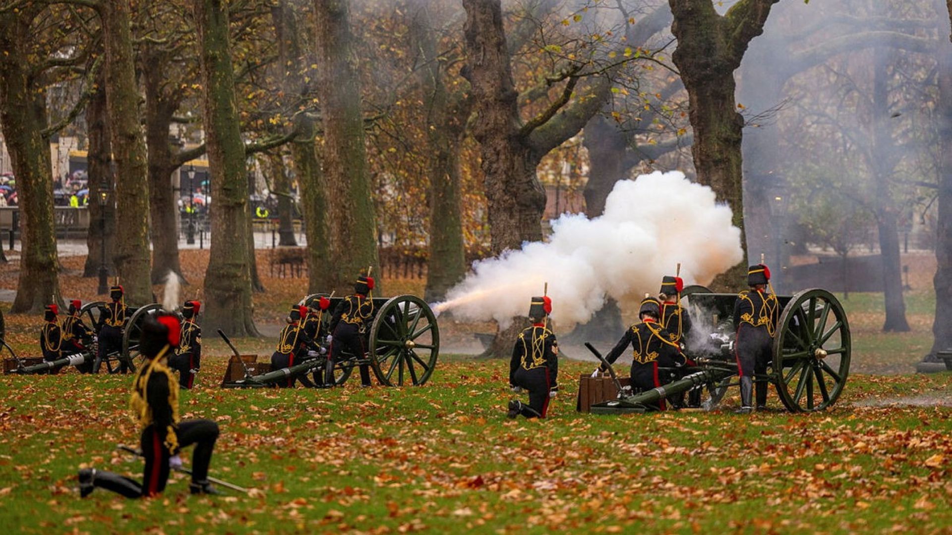 Guns are fired for the Royal Gun Salute in Green Park