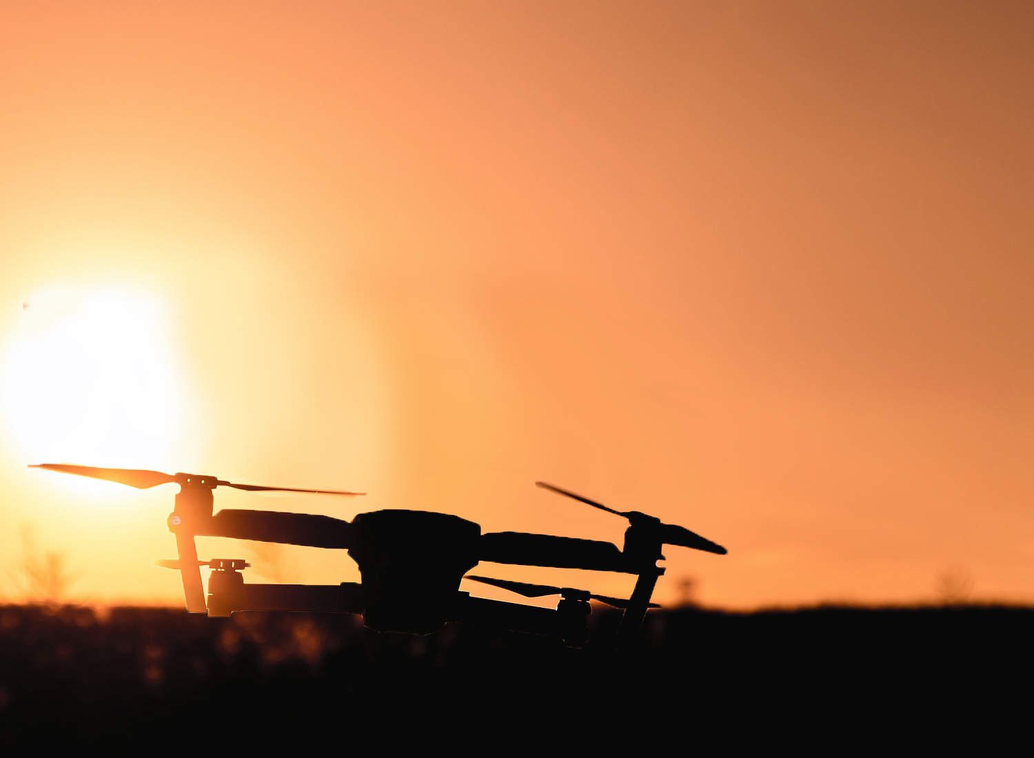 Drone against the sunset
